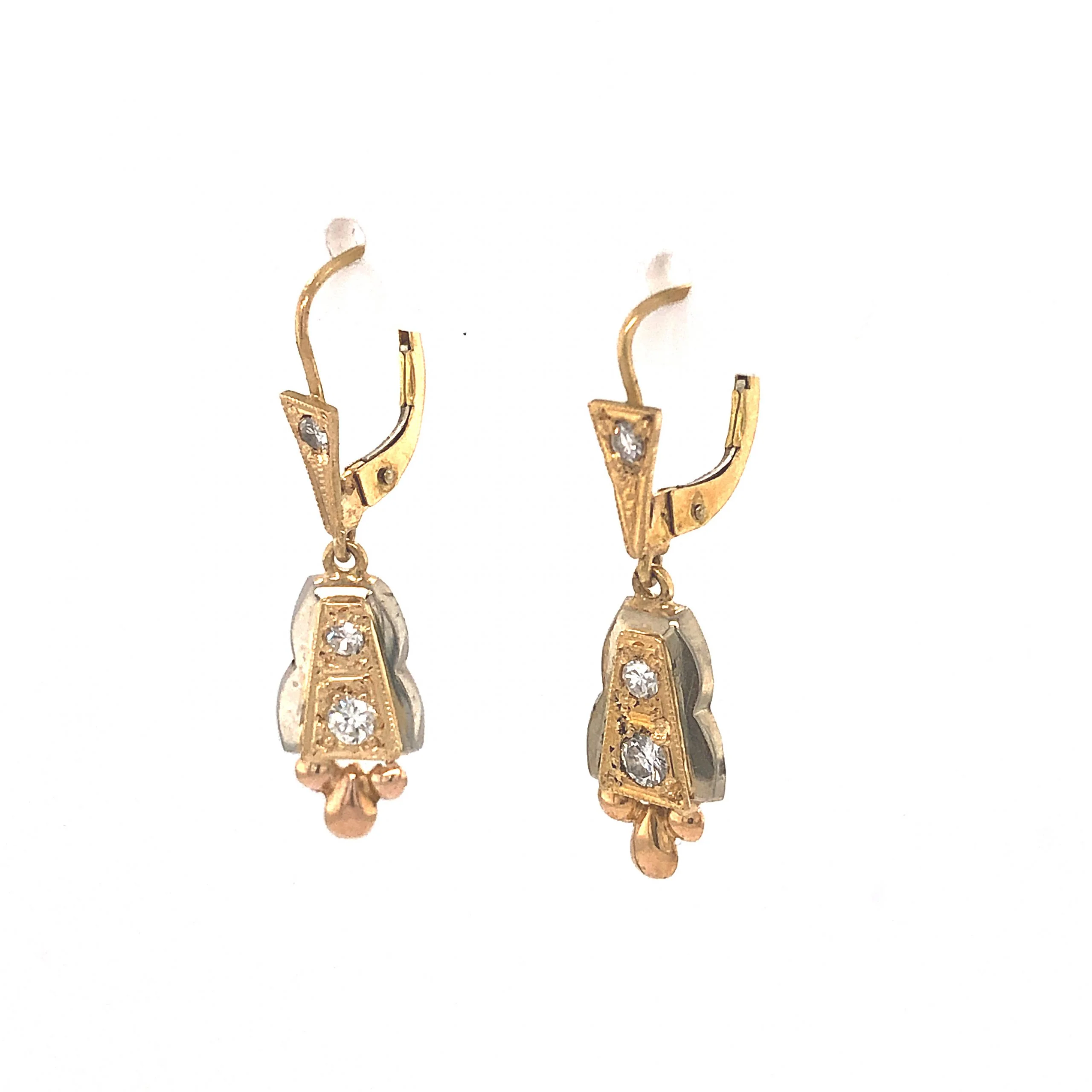Mid-Century Diamond Drop Earrings in 18k Gold - Image 2