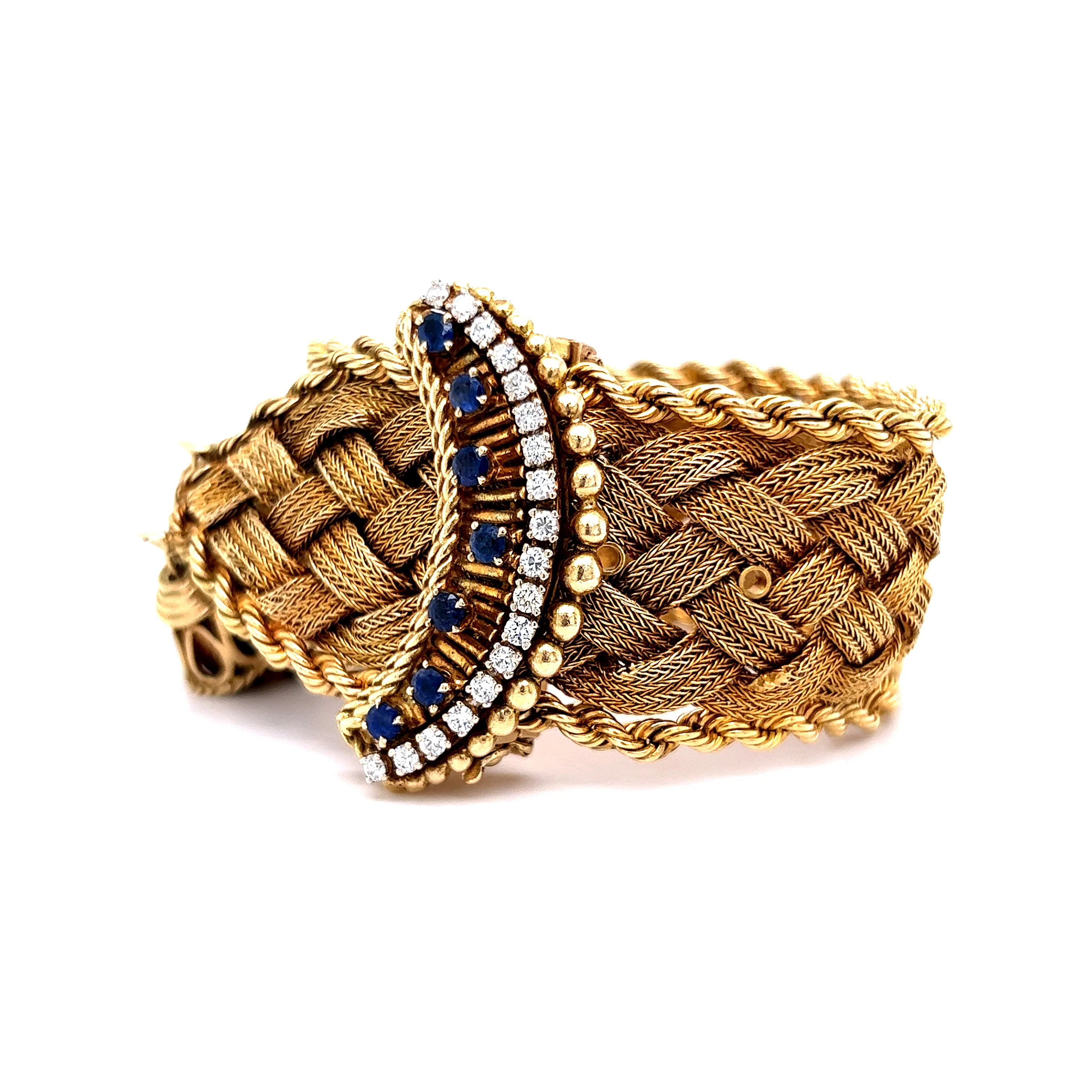 Mid-Century Diamond & Sapphire Bracelet in 14k Yellow Gold - Image 2