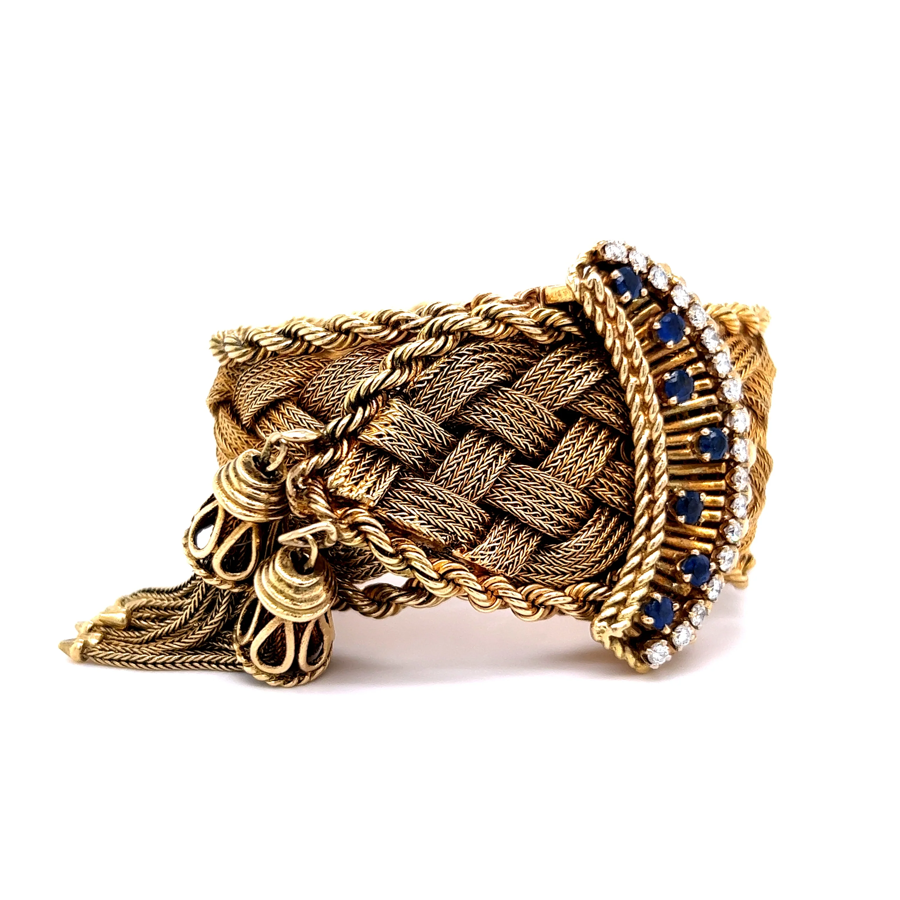 Mid-Century Diamond & Sapphire Bracelet in 14k Yellow Gold - Image 3