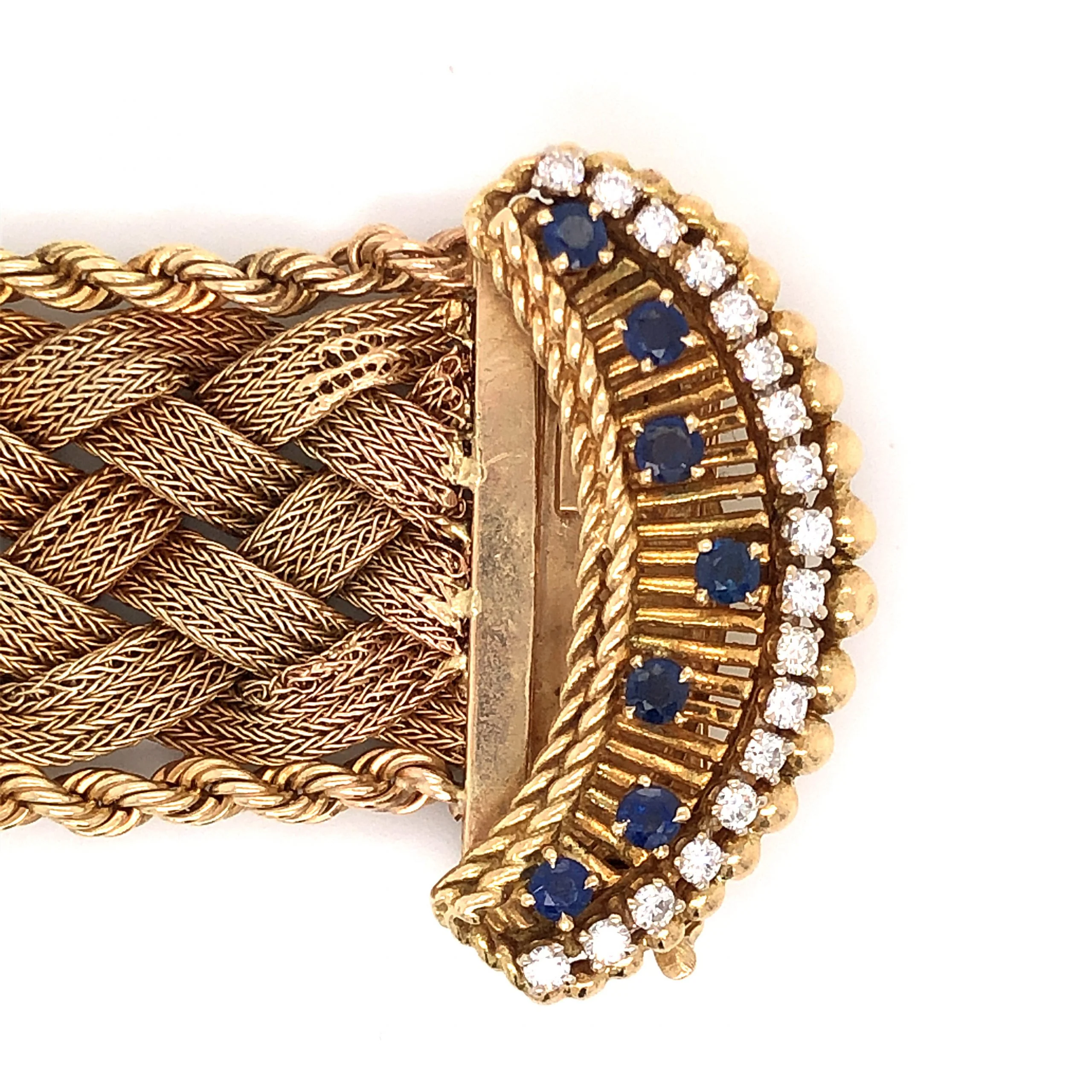 Mid-Century Diamond & Sapphire Bracelet in 14k Yellow Gold - Image 4