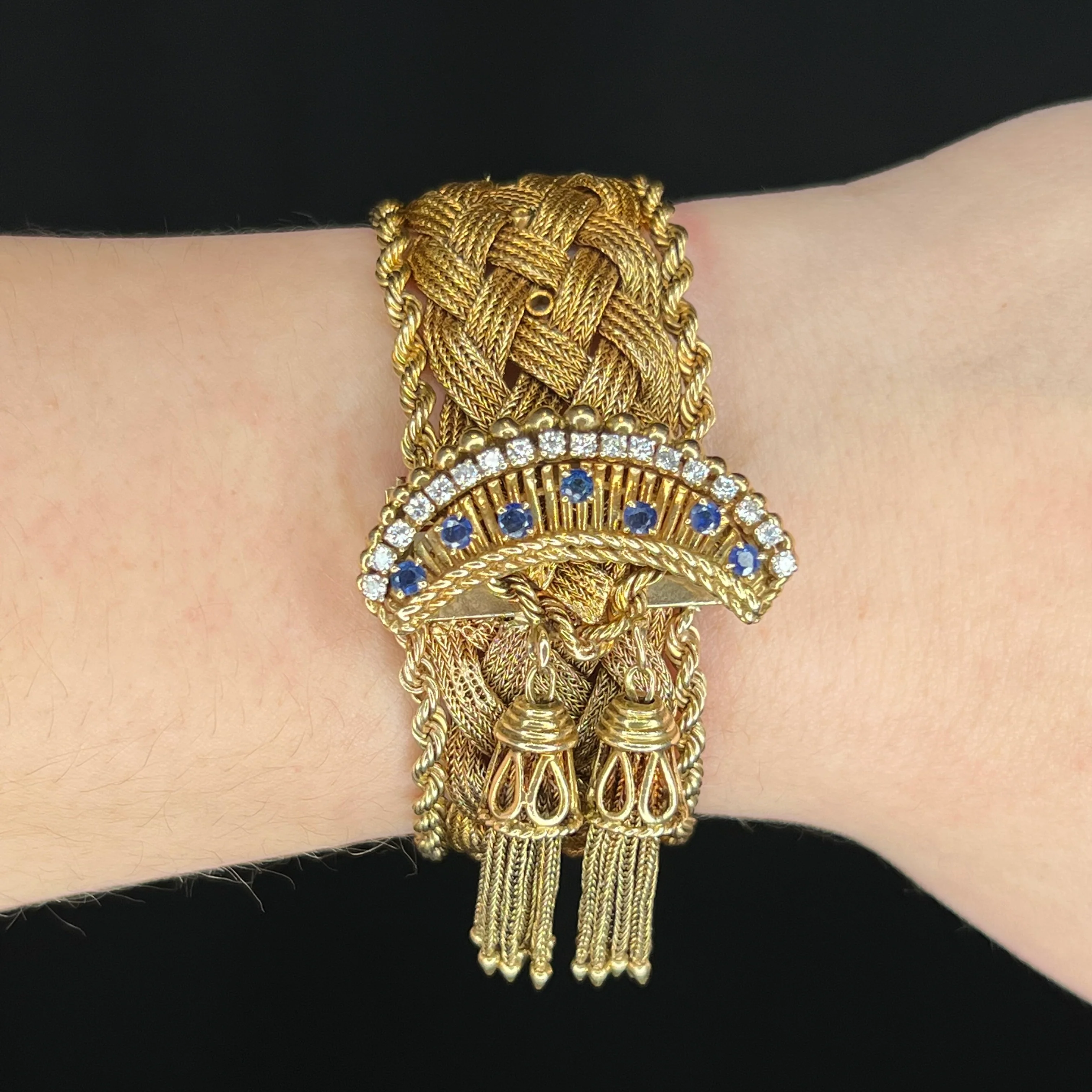 Mid-Century Diamond & Sapphire Bracelet in 14k Yellow Gold - Image 6