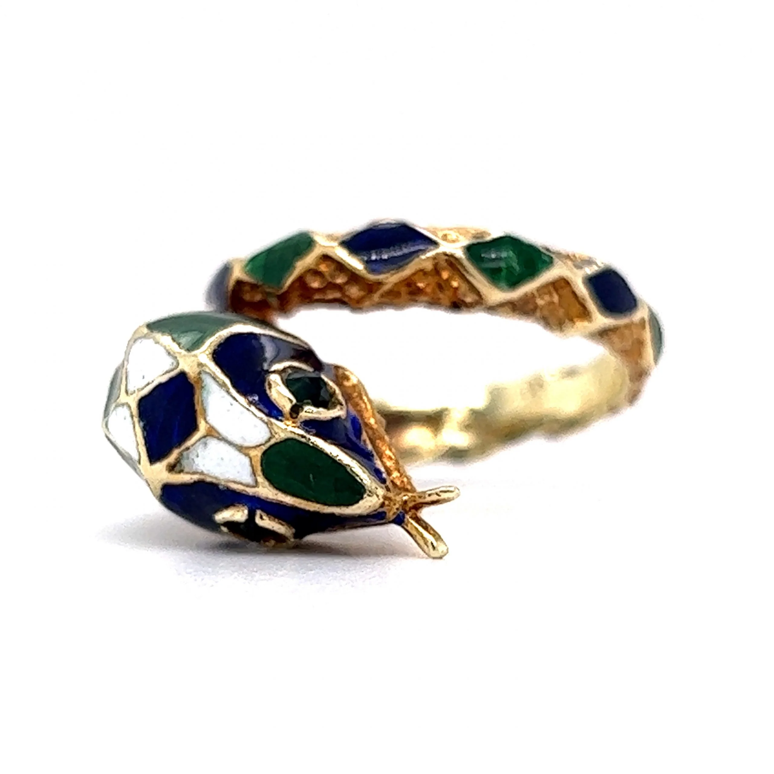 Mid-Century Enamel Snake Cocktail Ring in 14k Yellow Gold - Image 2
