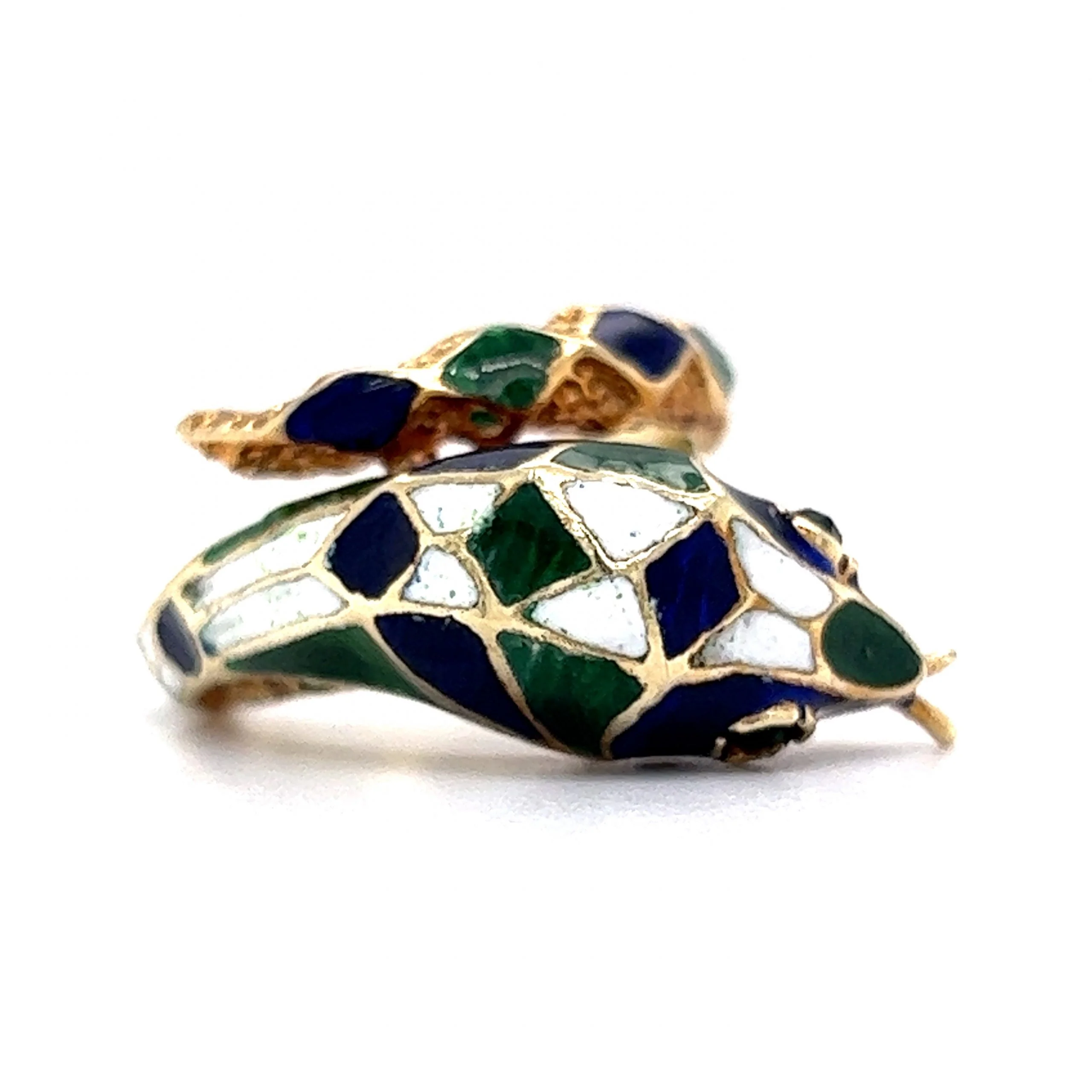 Mid-Century Enamel Snake Cocktail Ring in 14k Yellow Gold - Image 3