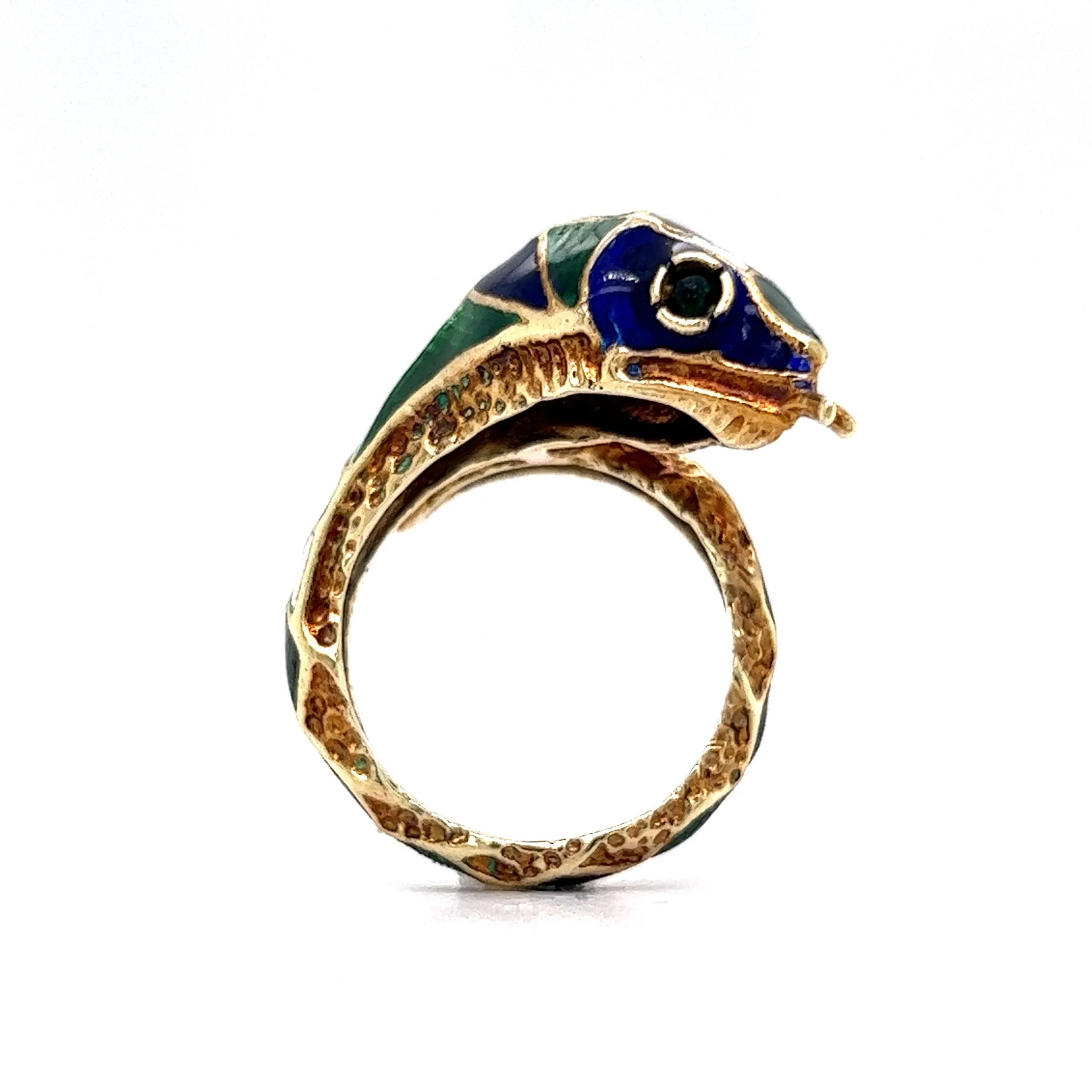 Mid-Century Enamel Snake Cocktail Ring in 14k Yellow Gold - Image 4