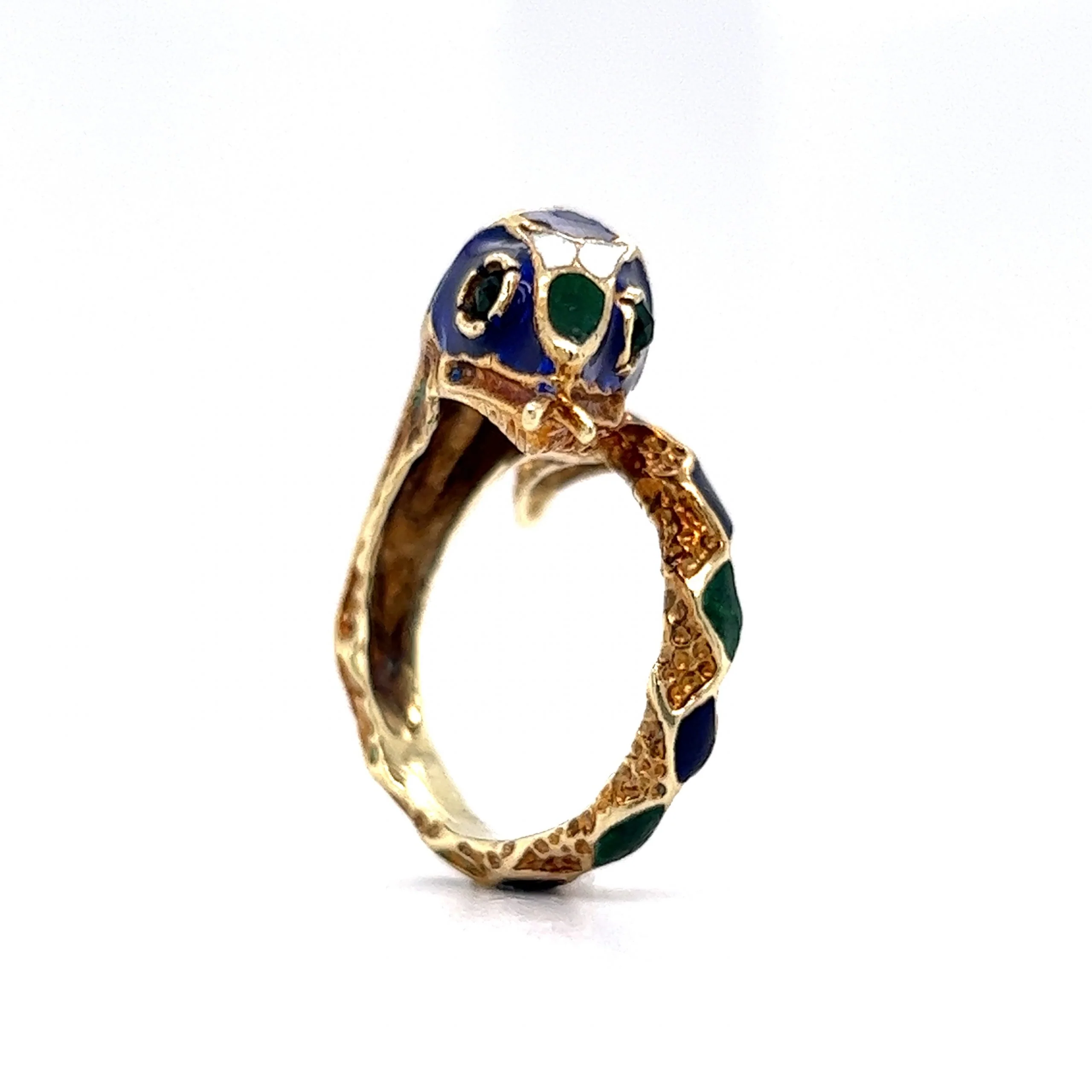 Mid-Century Enamel Snake Cocktail Ring in 14k Yellow Gold - Image 5