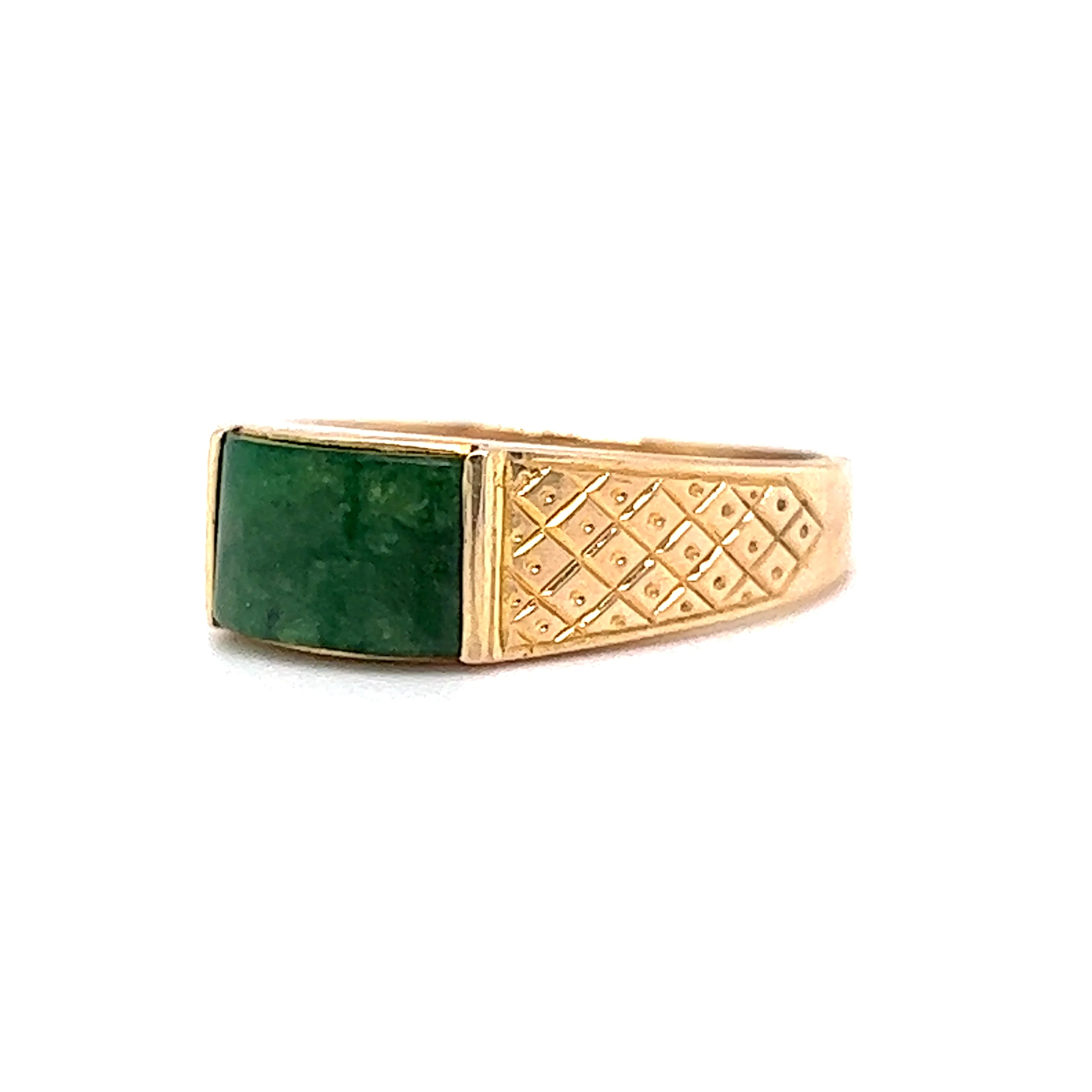 Mid-Century Engraved Jade Ring in 14k Yellow Gold - Image 2