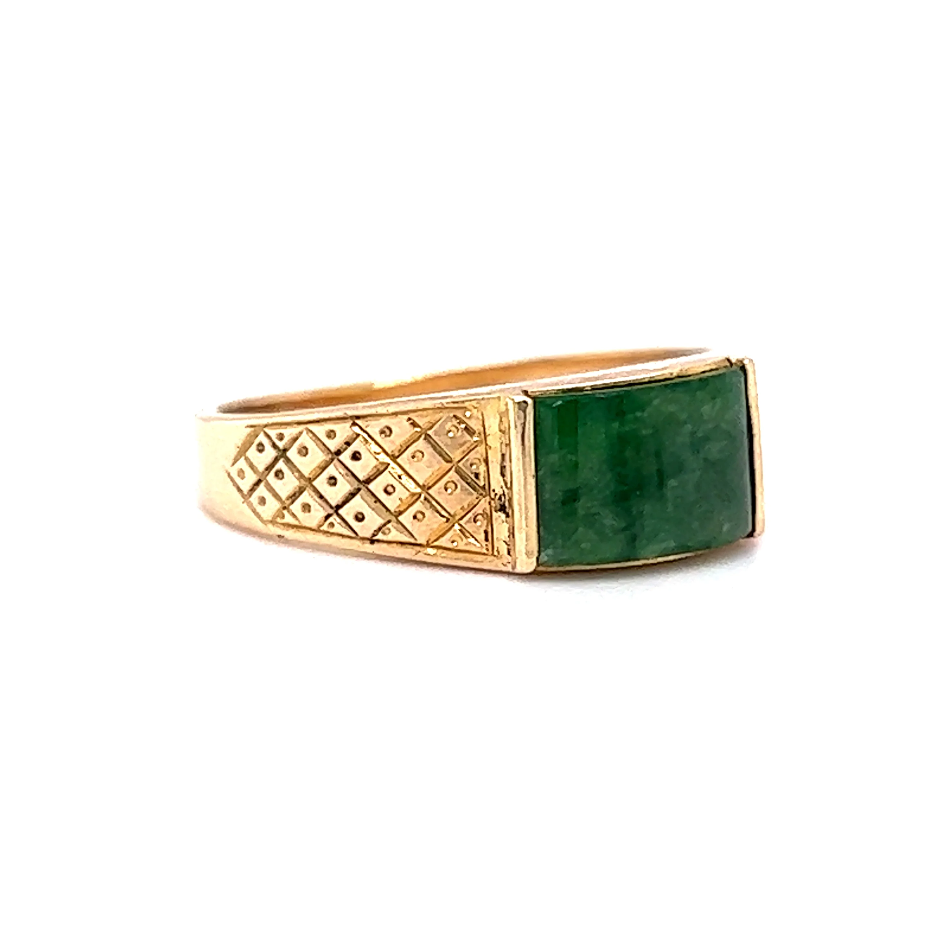 Mid-Century Engraved Jade Ring in 14k Yellow Gold - Image 3