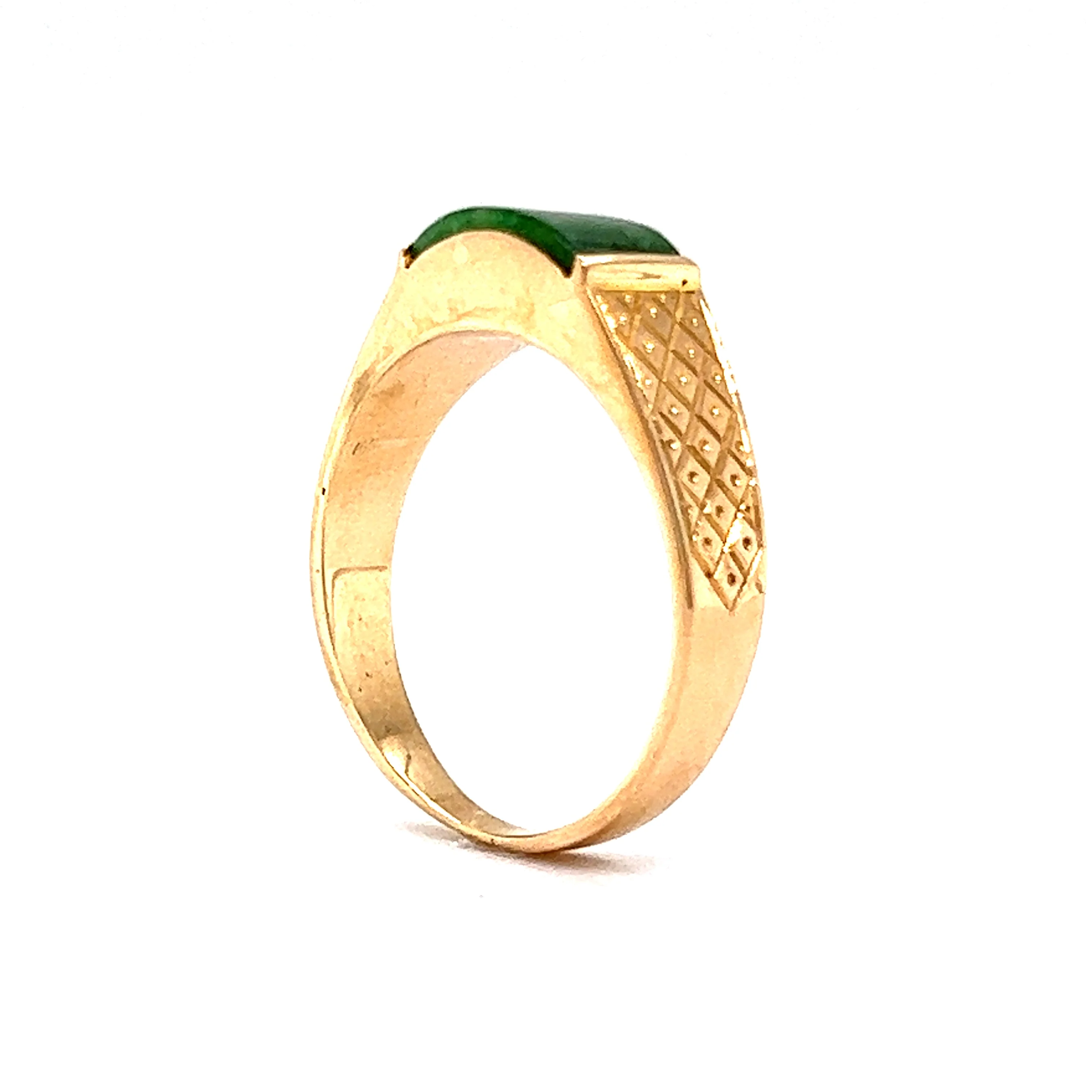 Mid-Century Engraved Jade Ring in 14k Yellow Gold - Image 5