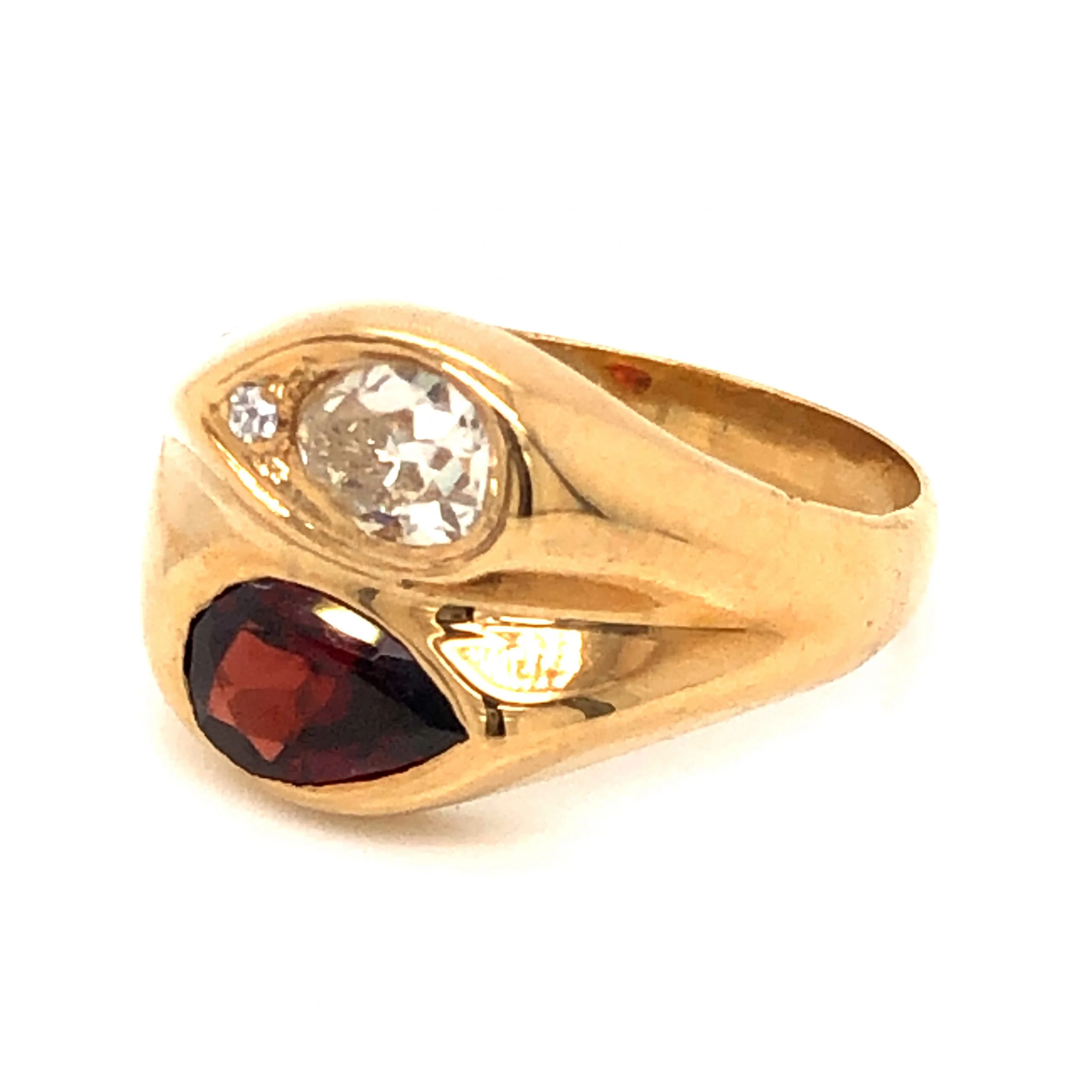 Mid-Century Garnet & Diamond Cocktail Ring in 14k Yellow Gold - Image 2