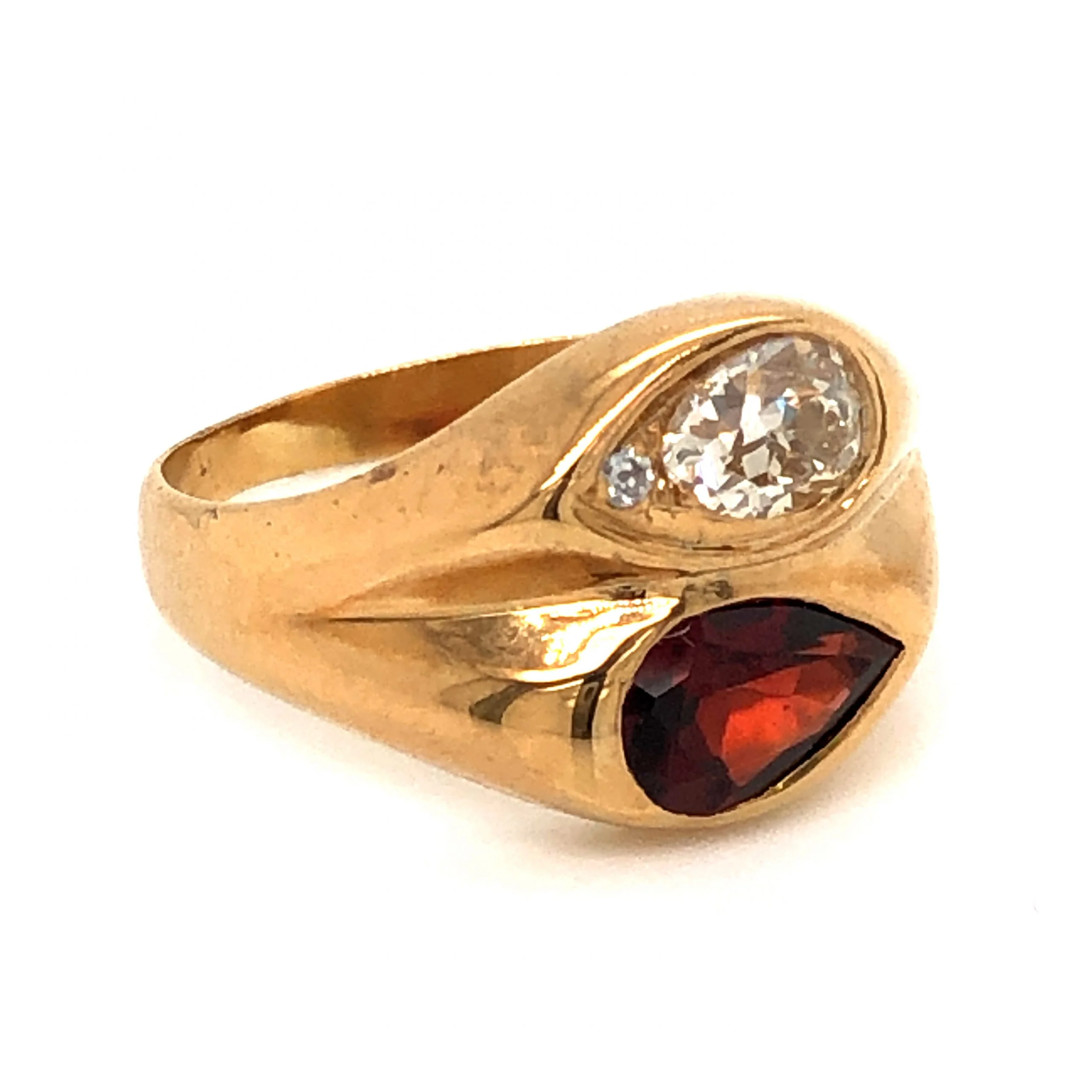 Mid-Century Garnet & Diamond Cocktail Ring in 14k Yellow Gold - Image 3