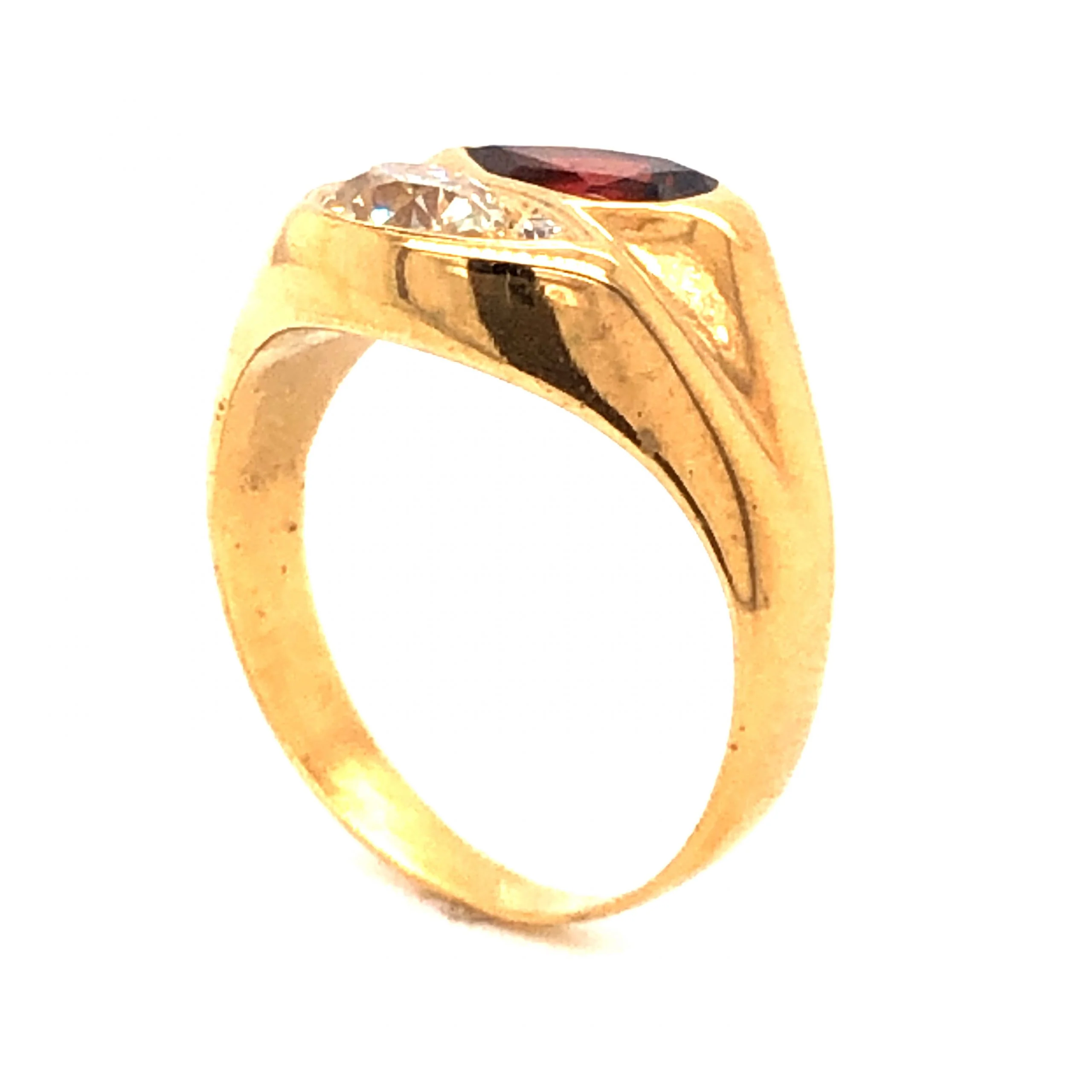 Mid-Century Garnet & Diamond Cocktail Ring in 14k Yellow Gold - Image 4