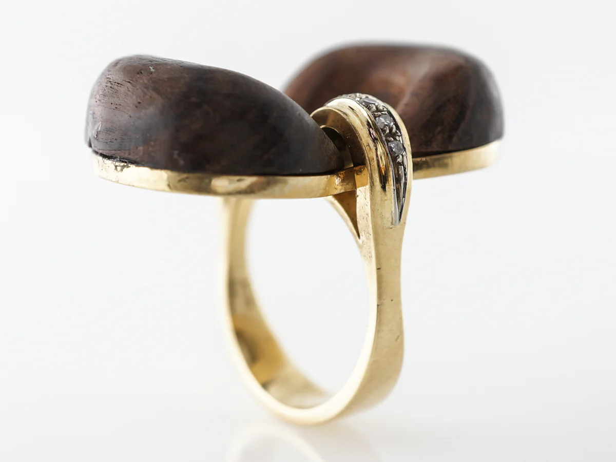 Mid-Century Italian Wood Ring w/ Diamonds in 18k Yellow Gold - Image 4