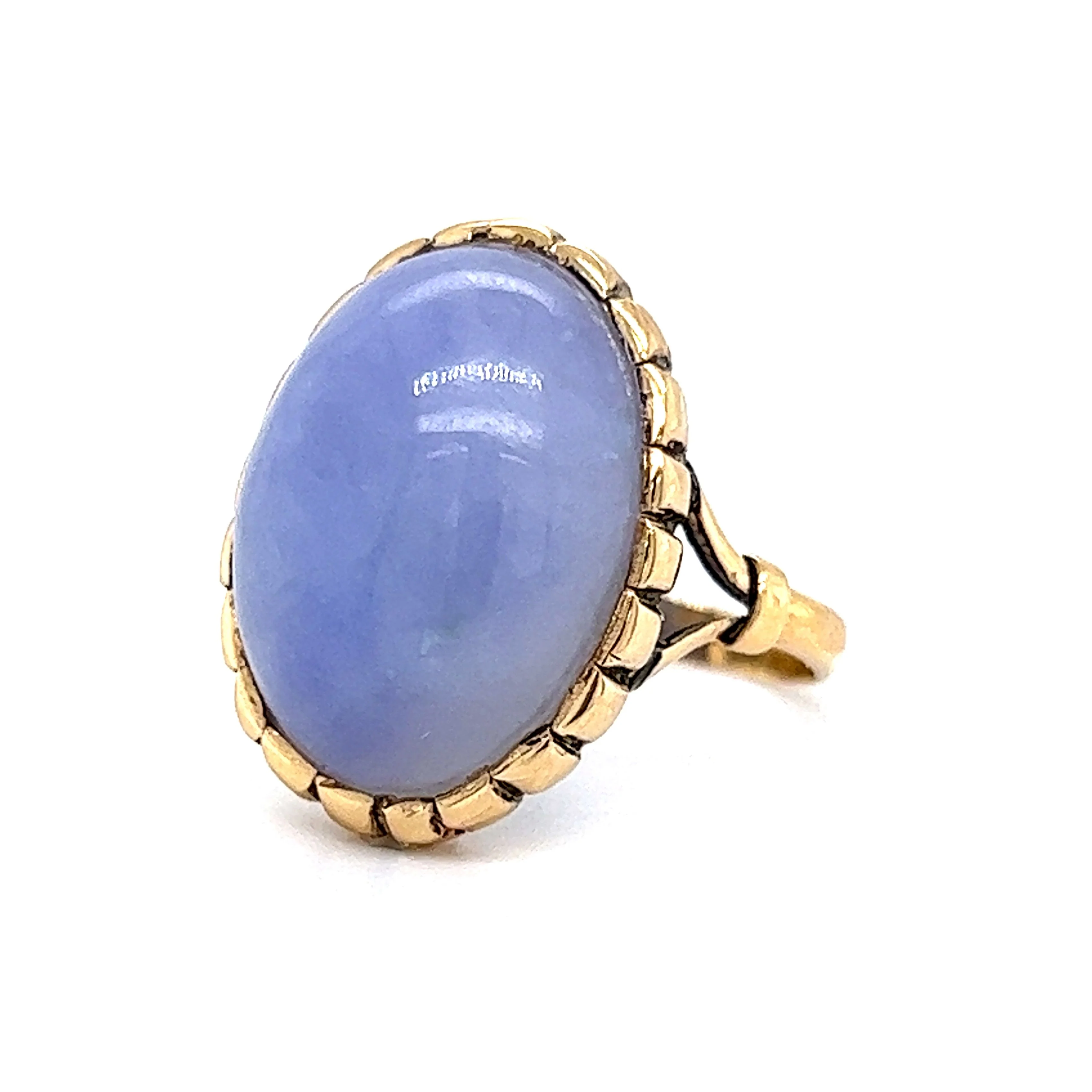 Mid-Century Lavender Jade Cocktail Ring in 14k Yellow Gold - Image 2