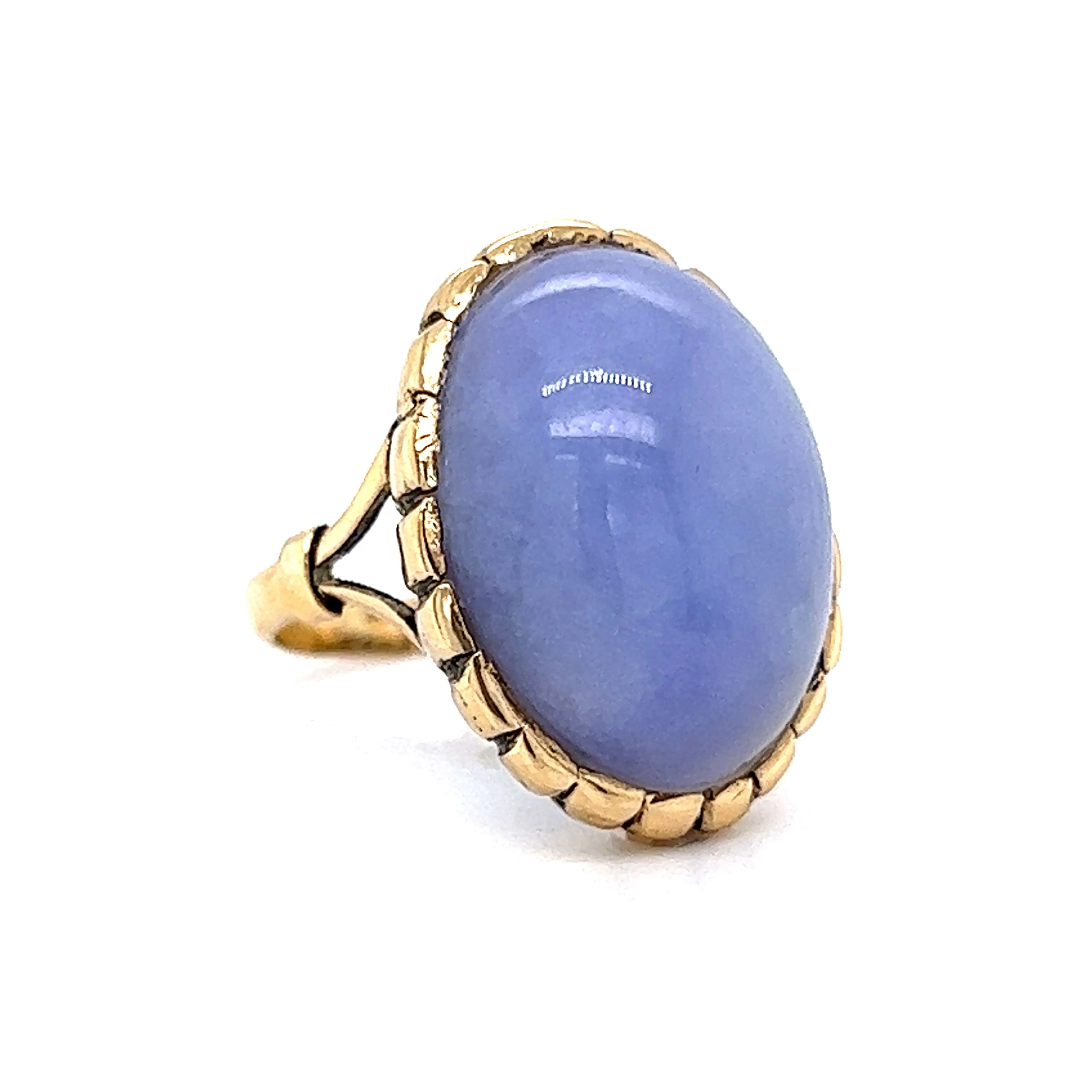 Mid-Century Lavender Jade Cocktail Ring in 14k Yellow Gold - Image 3