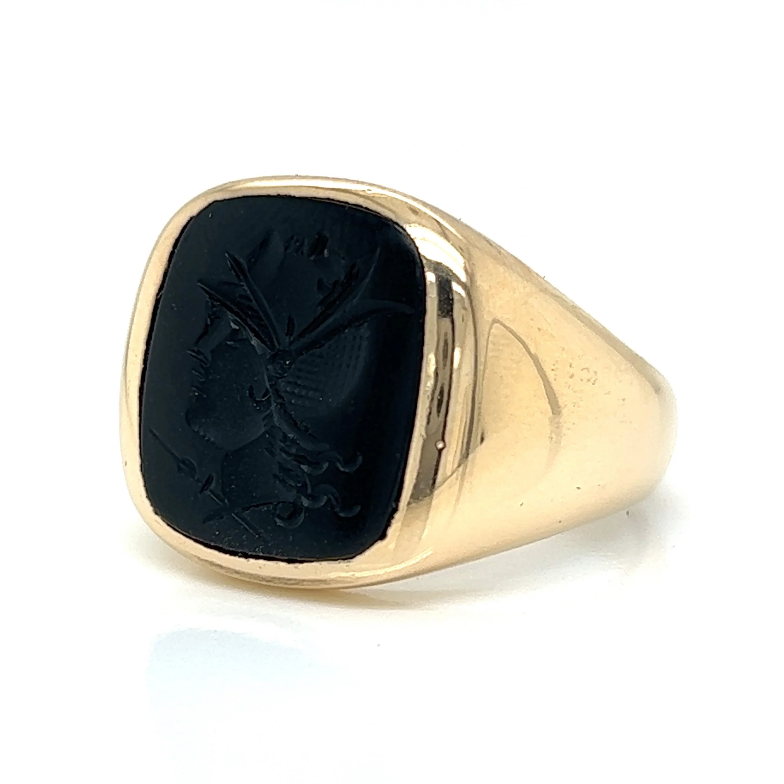 Mid-Century Men's Onyx Intaglio Ring in 14k Yellow Gold - Image 2
