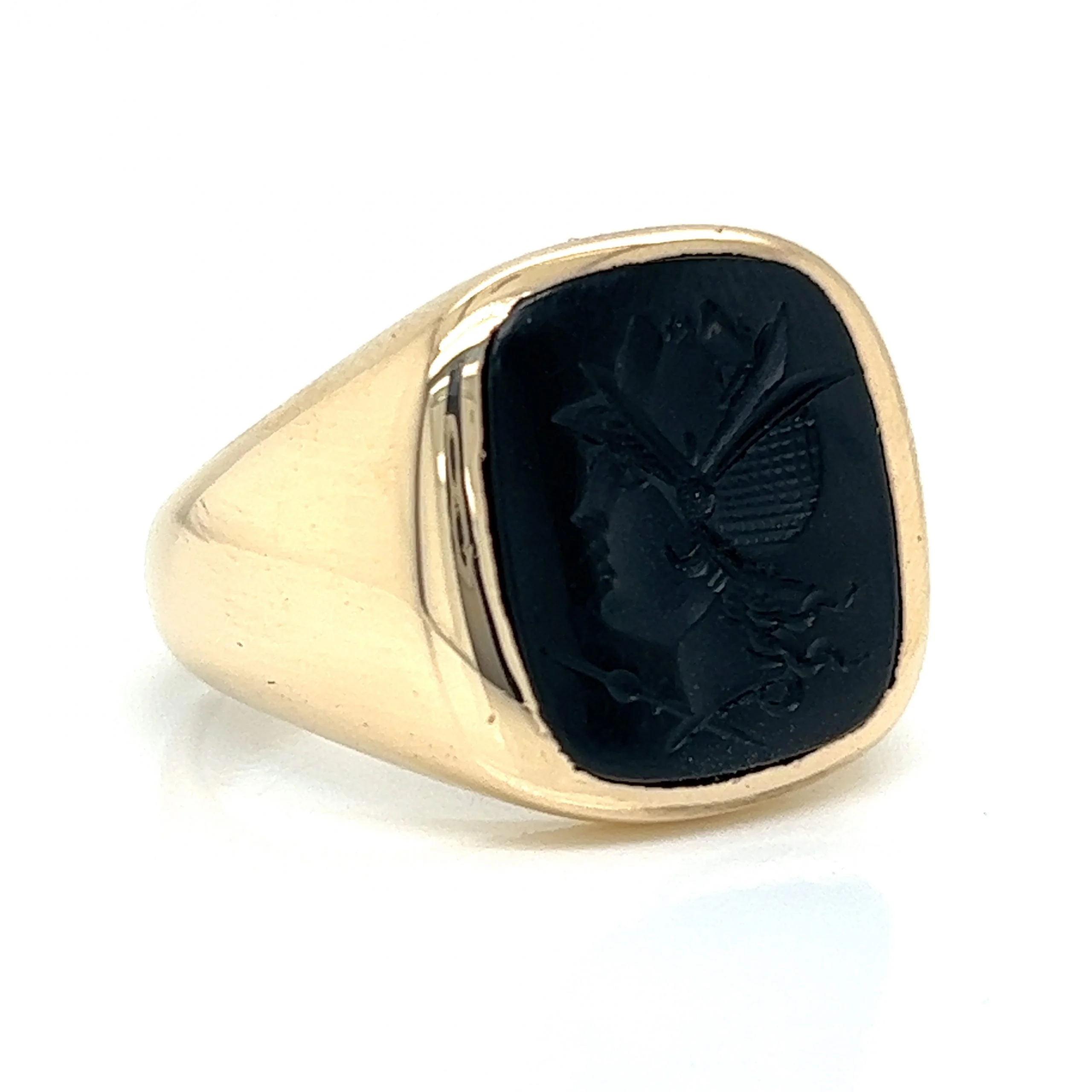Mid-Century Men's Onyx Intaglio Ring in 14k Yellow Gold - Image 3