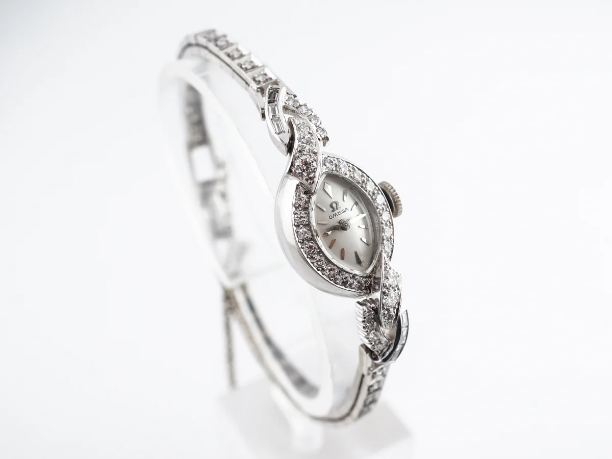Mid-Century Omega Ladies Watch w/ Diamonds in Platinum - Image 3