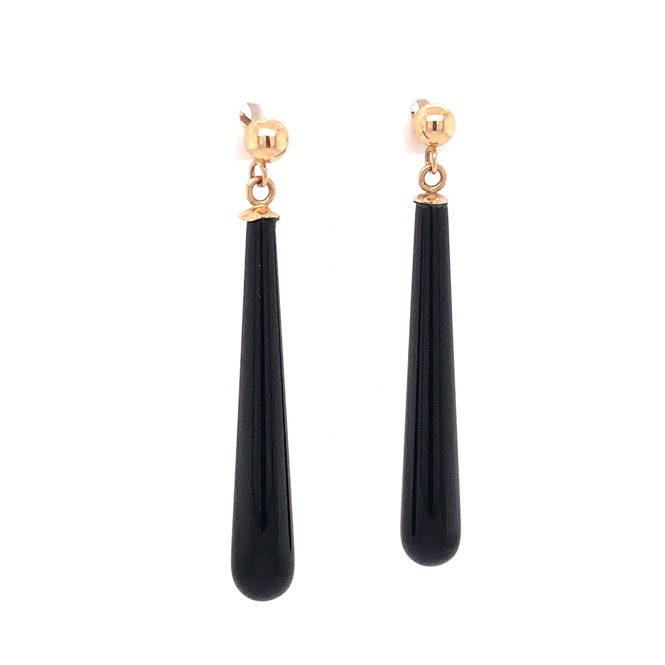 Mid-Century Onyx Drop Earrings 14k Yellow Gold - Image 3