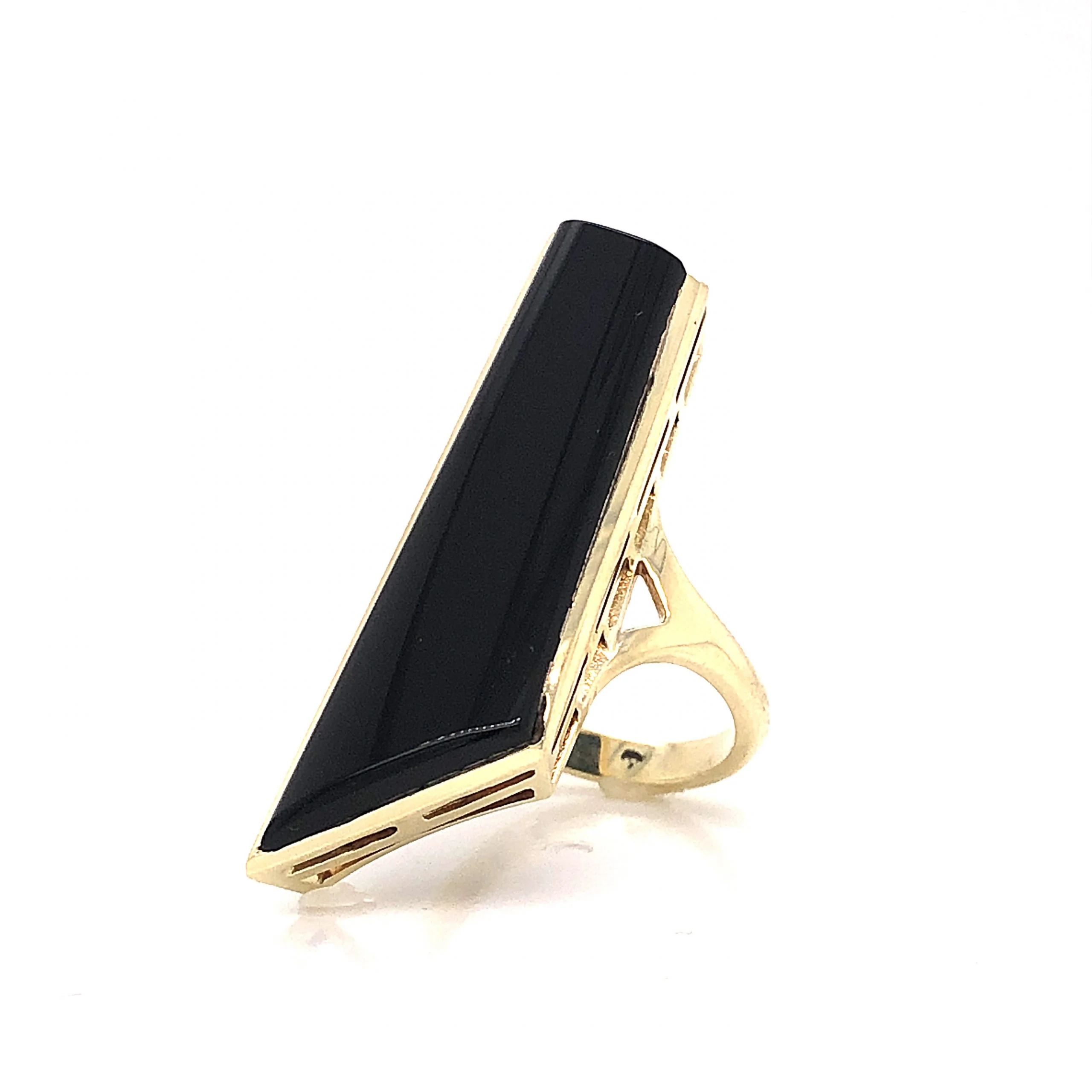 Mid-Century Onyx Shield Cocktail Ring 14k Yellow Gold - Image 2