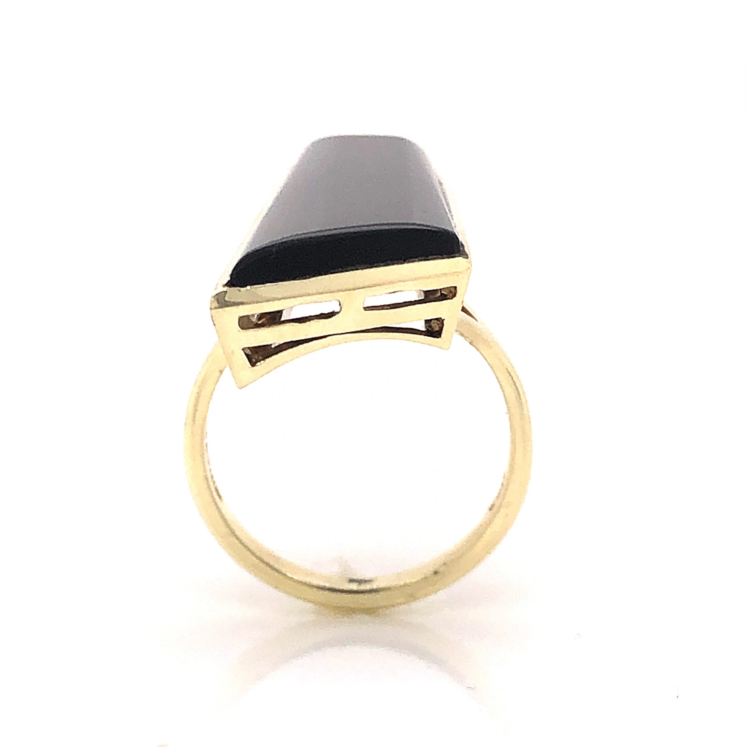Mid-Century Onyx Shield Cocktail Ring 14k Yellow Gold - Image 4