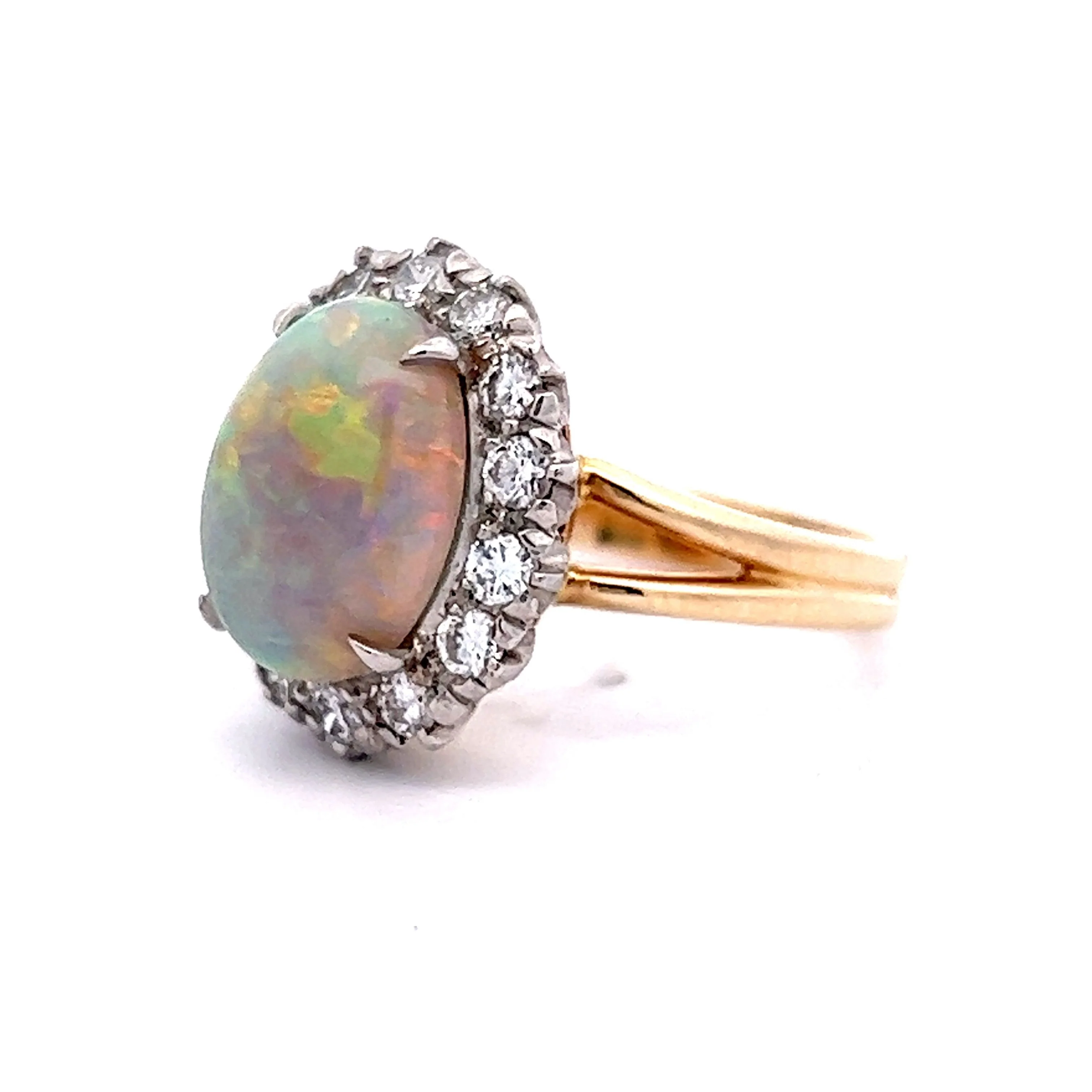 Mid-Century Opal & Diamond Cocktail Ring in 14K Gold - Image 2