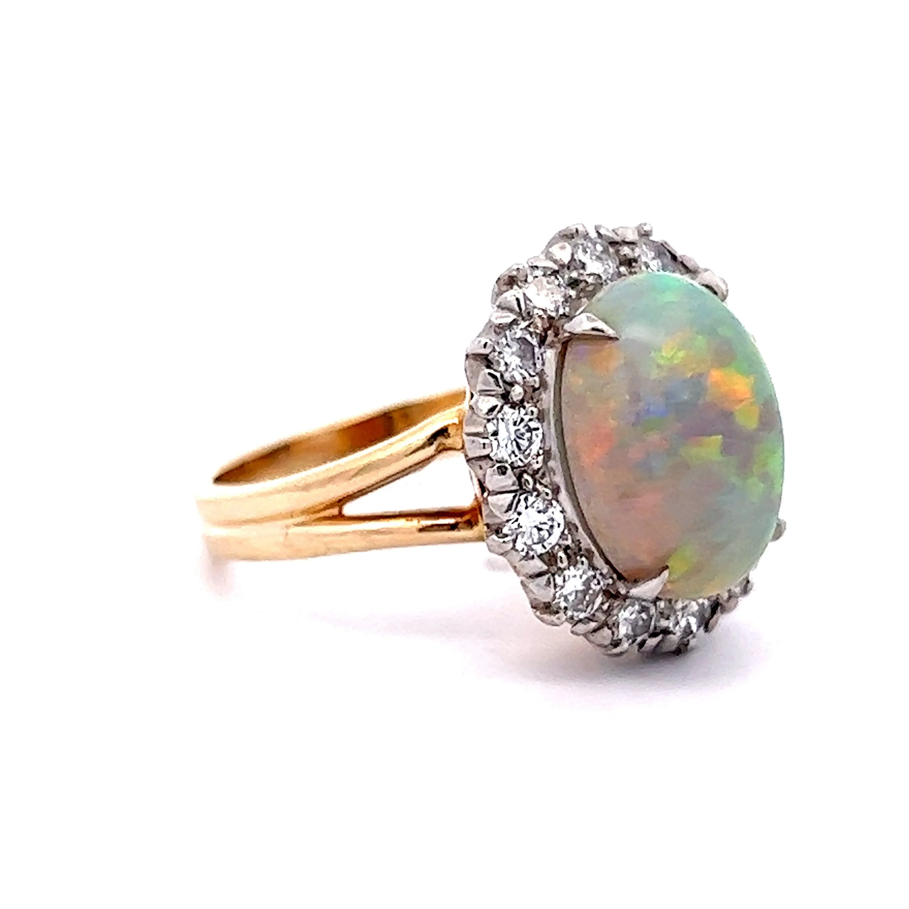 Mid-Century Opal & Diamond Cocktail Ring in 14K Gold - Image 3