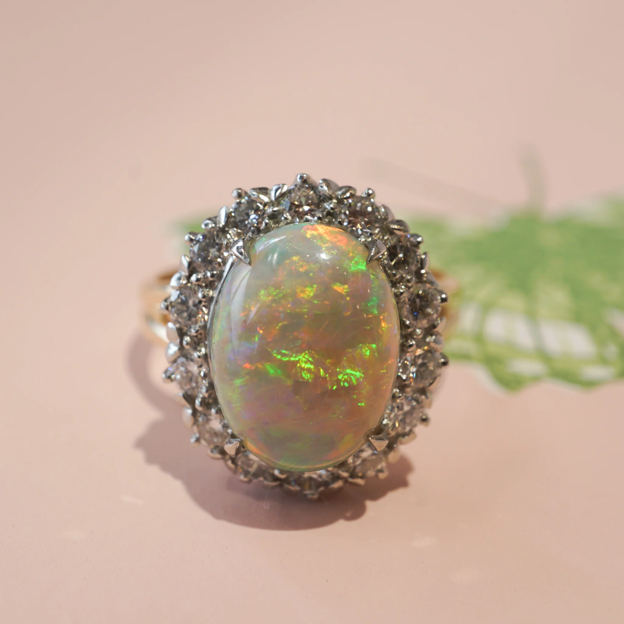 Mid-Century Opal & Diamond Cocktail Ring in 14K Gold - Image 6