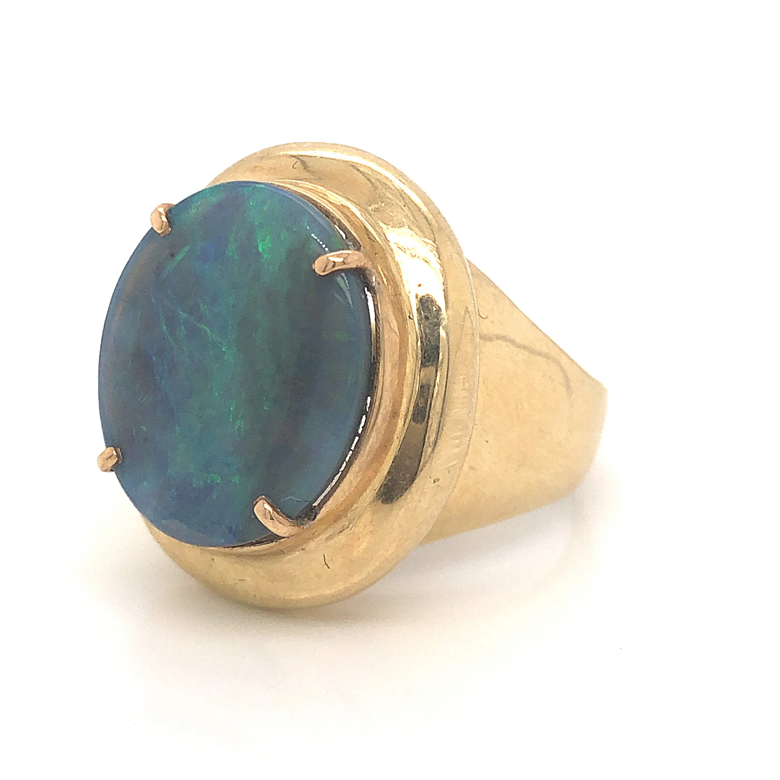 Mid-Century Opal Tablet Cocktail Ring in 14k Yellow Gold - Image 2