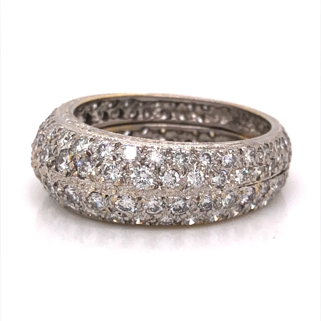 Mid-Century Pave Diamond Cocktail Ring 18k White Gold - Image 2