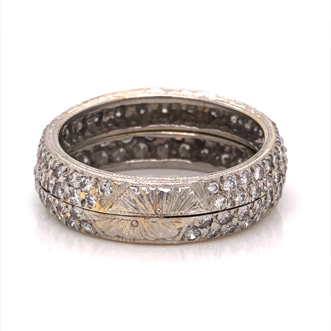 Mid-Century Pave Diamond Cocktail Ring 18k White Gold - Image 4
