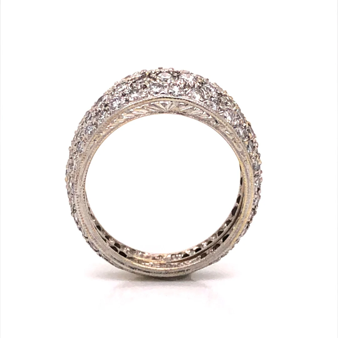 Mid-Century Pave Diamond Cocktail Ring 18k White Gold - Image 5