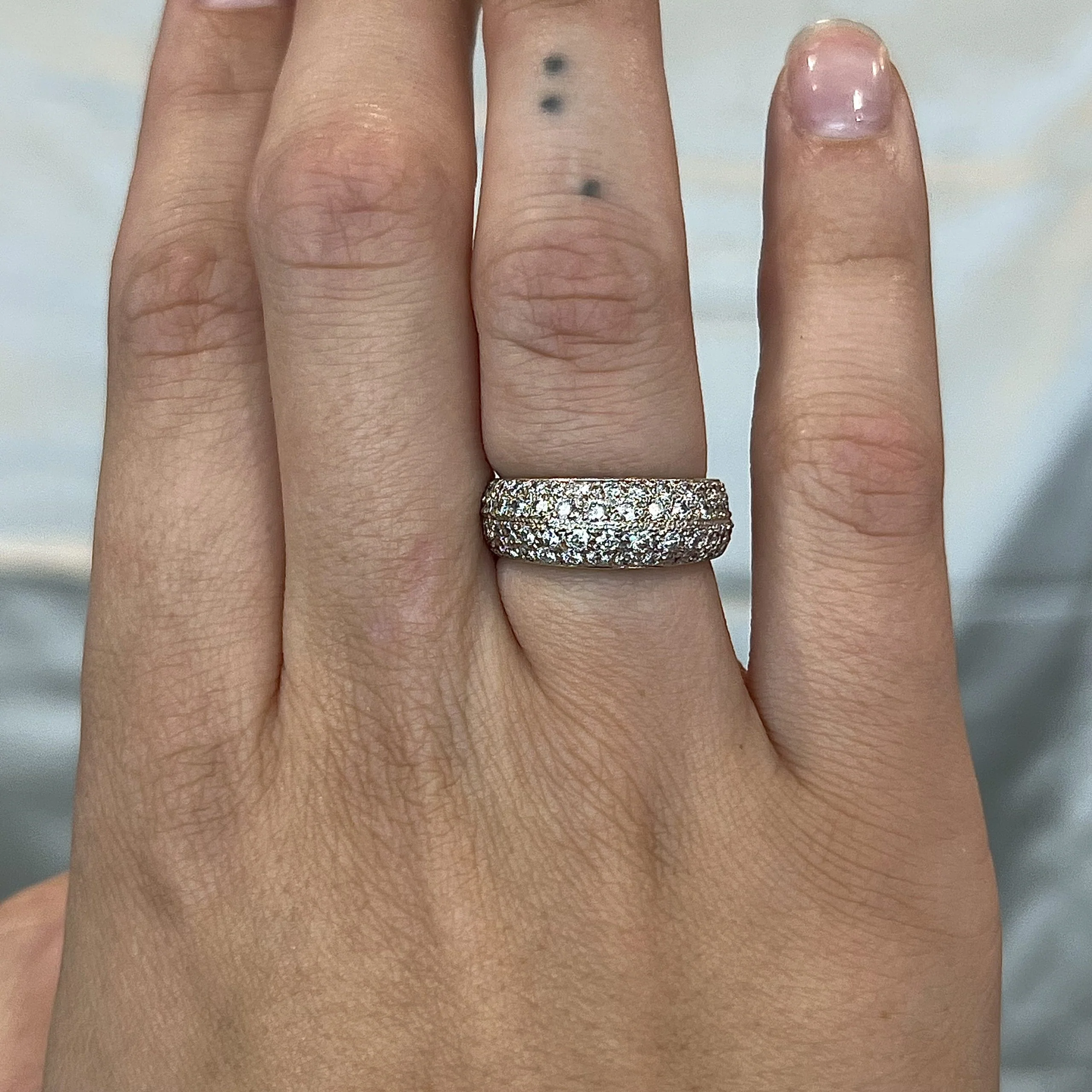 Mid-Century Pave Diamond Cocktail Ring 18k White Gold - Image 7