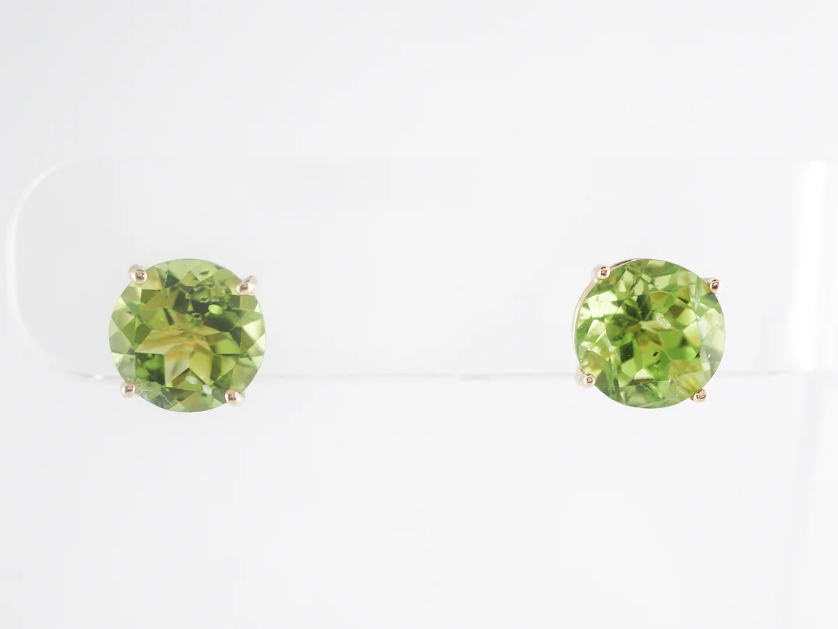 Mid-Century Peridot Earring Studs 14K Yellow Gold