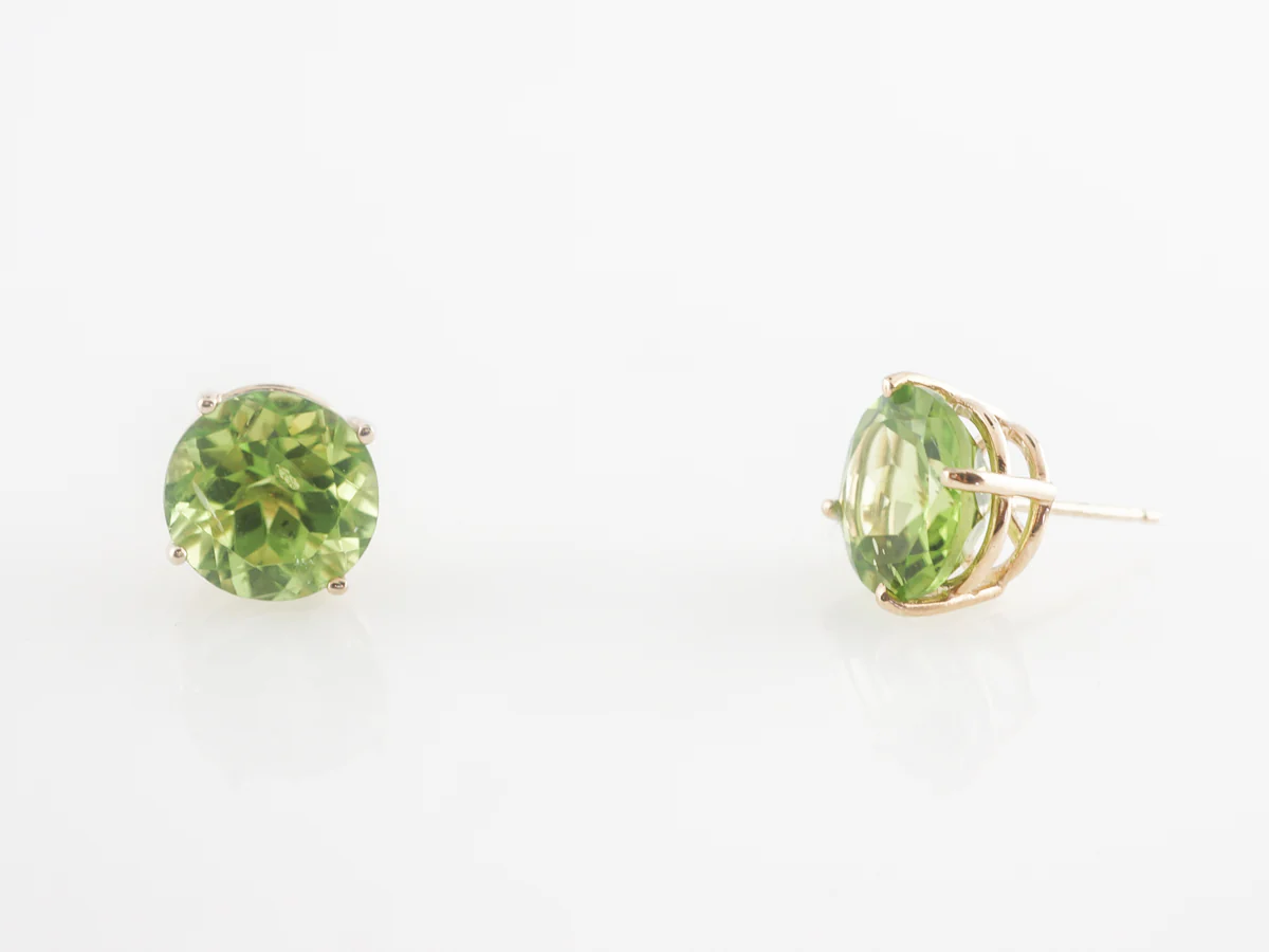 Mid-Century Peridot Earring Studs 14K Yellow Gold - Image 5