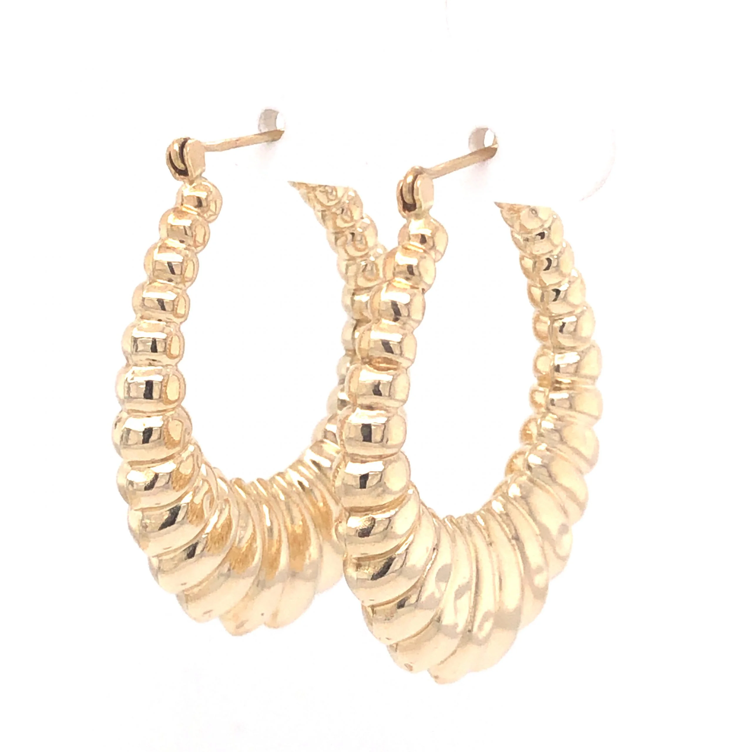 Mid-Century Scalloped Hoop Earrings 14k Yellow Gold - Image 2