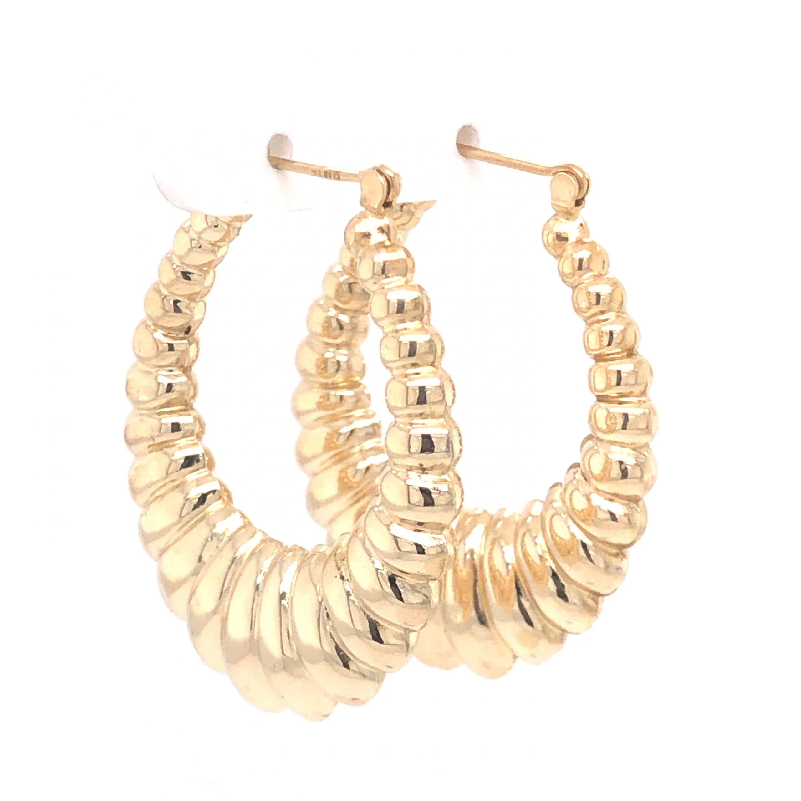 Mid-Century Scalloped Hoop Earrings 14k Yellow Gold - Image 3