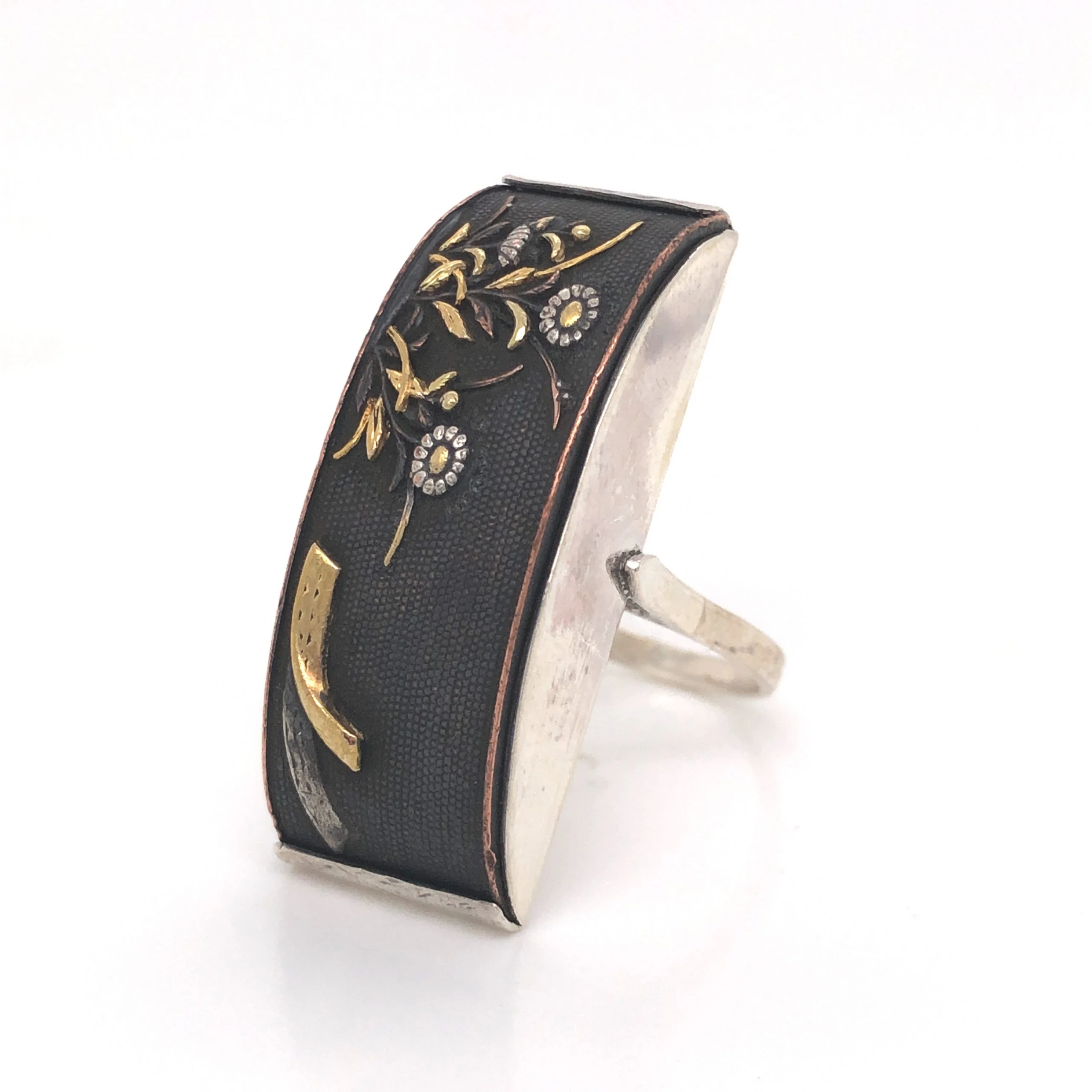 Mid-Century Shakudo Cocktail Ring in Sterling Silver - Image 2