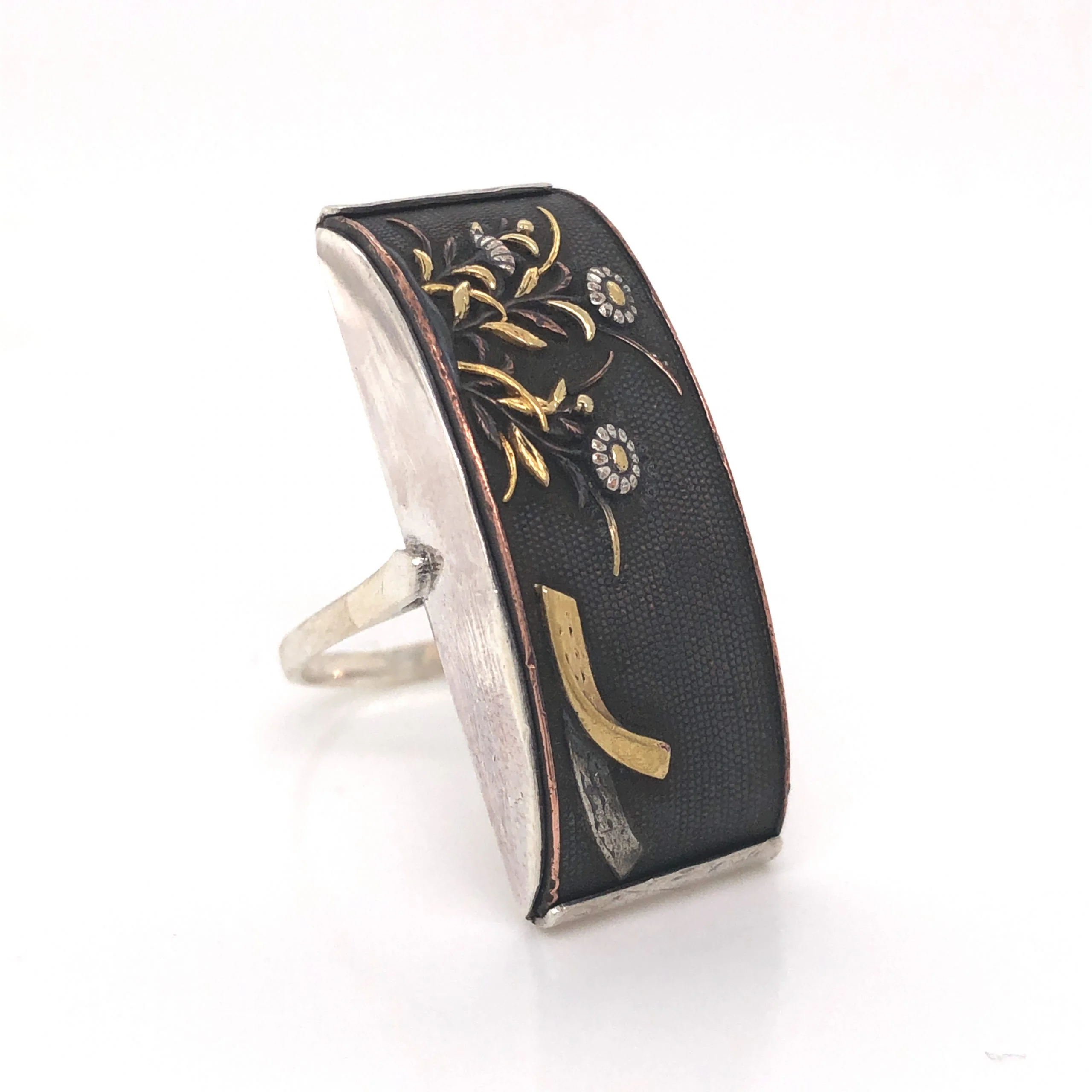 Mid-Century Shakudo Cocktail Ring in Sterling Silver - Image 3