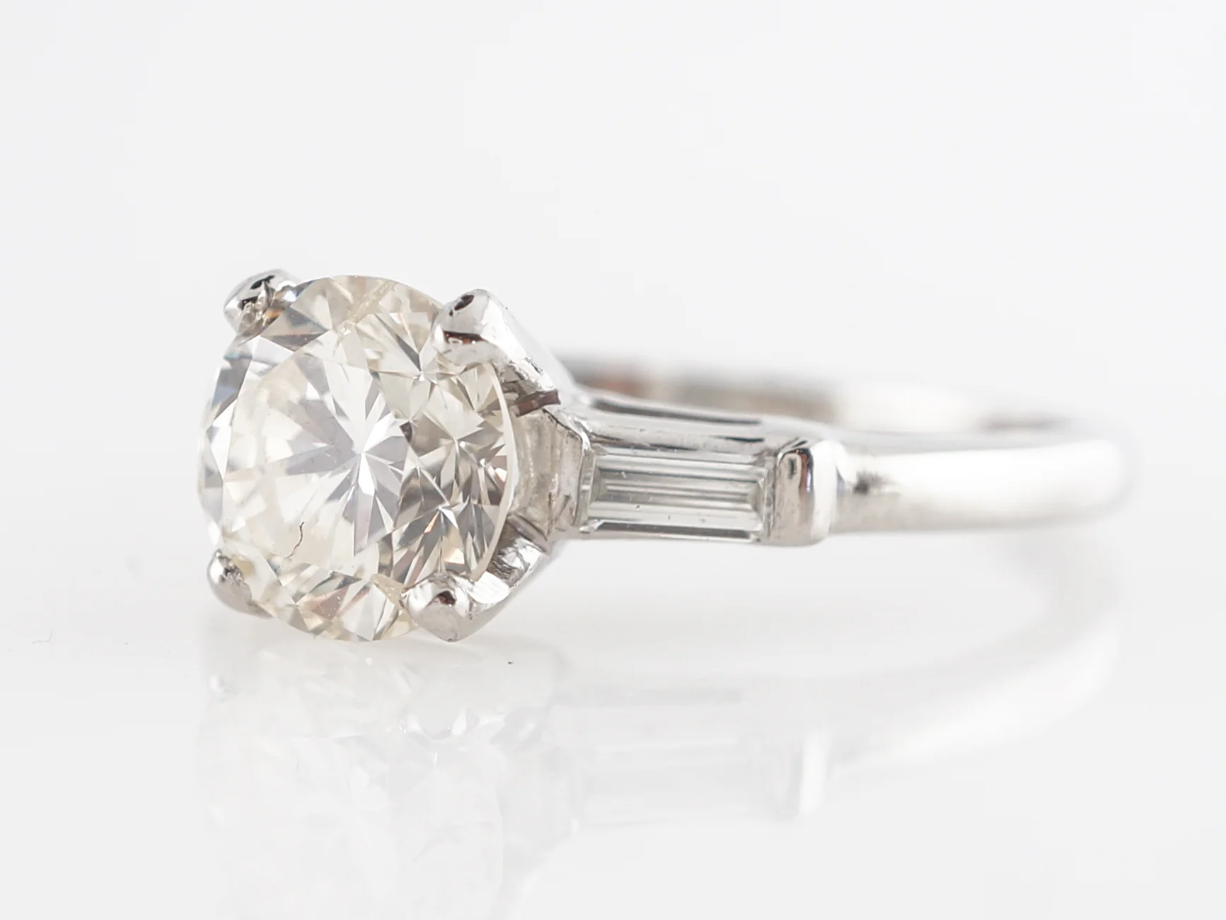 Mid-Century Solitaire Diamond Engagement Ring in Platinum - Image 2