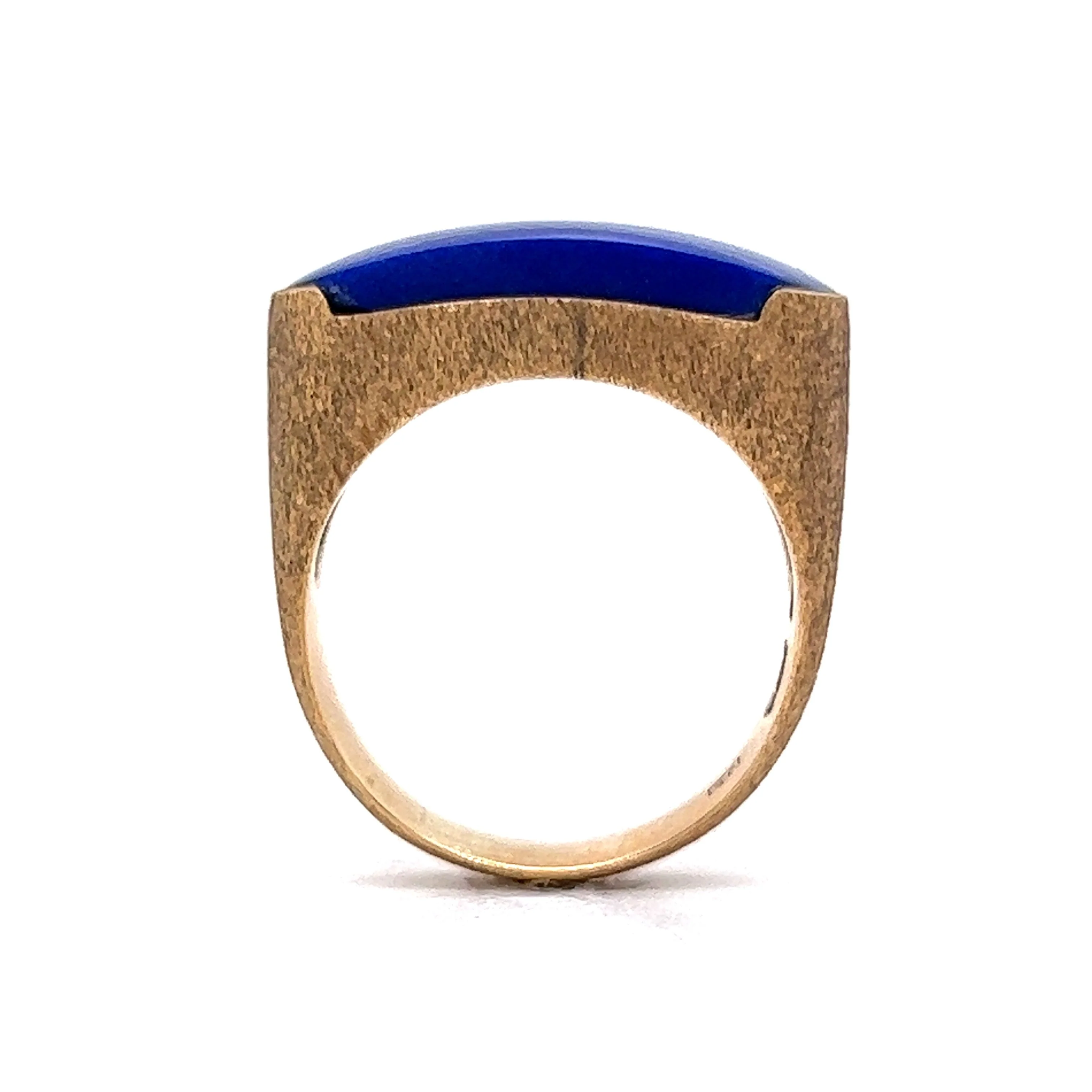 Mid-Century Textured Lapis Saddle Ring in 14k Yellow Gold - Image 4