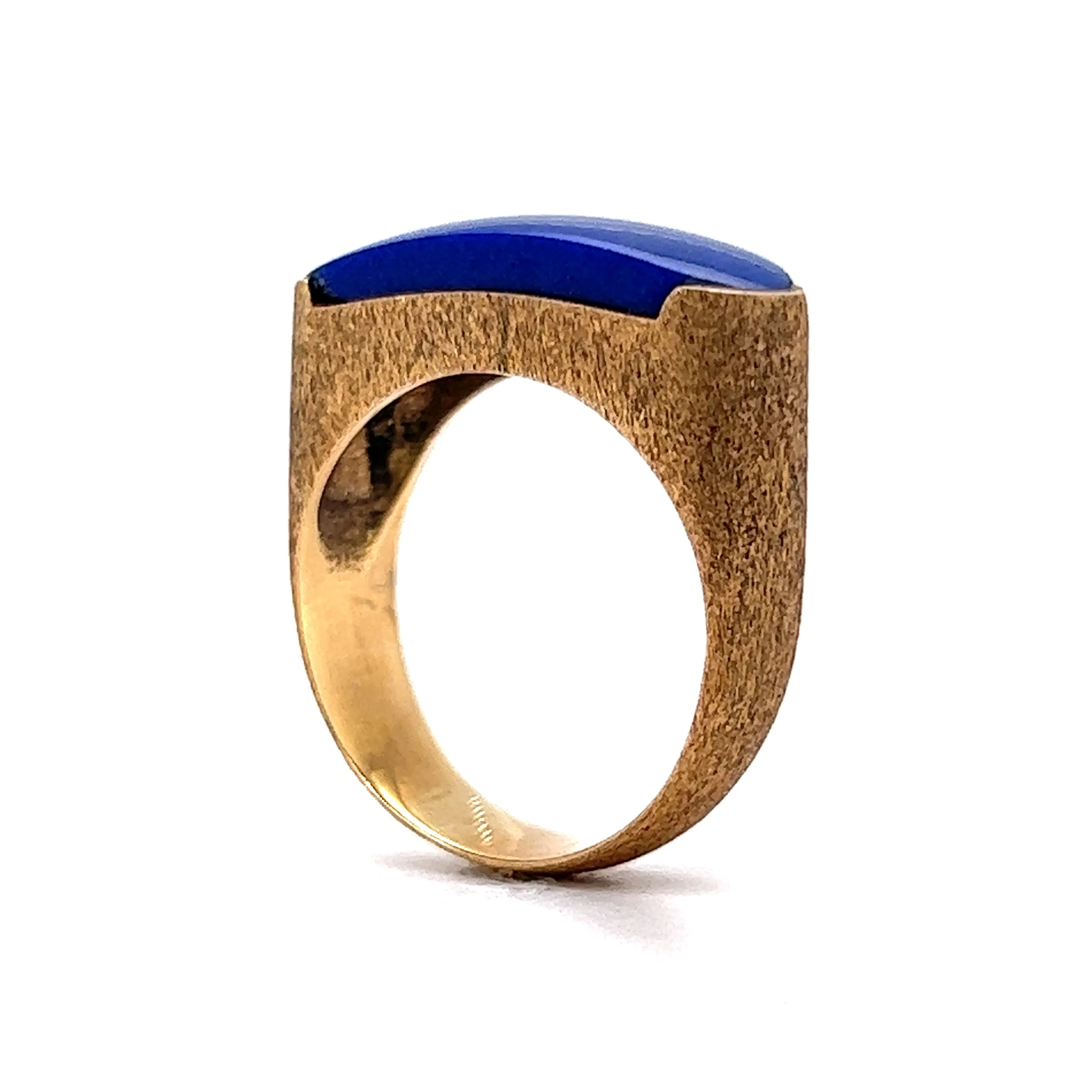Mid-Century Textured Lapis Saddle Ring in 14k Yellow Gold - Image 5