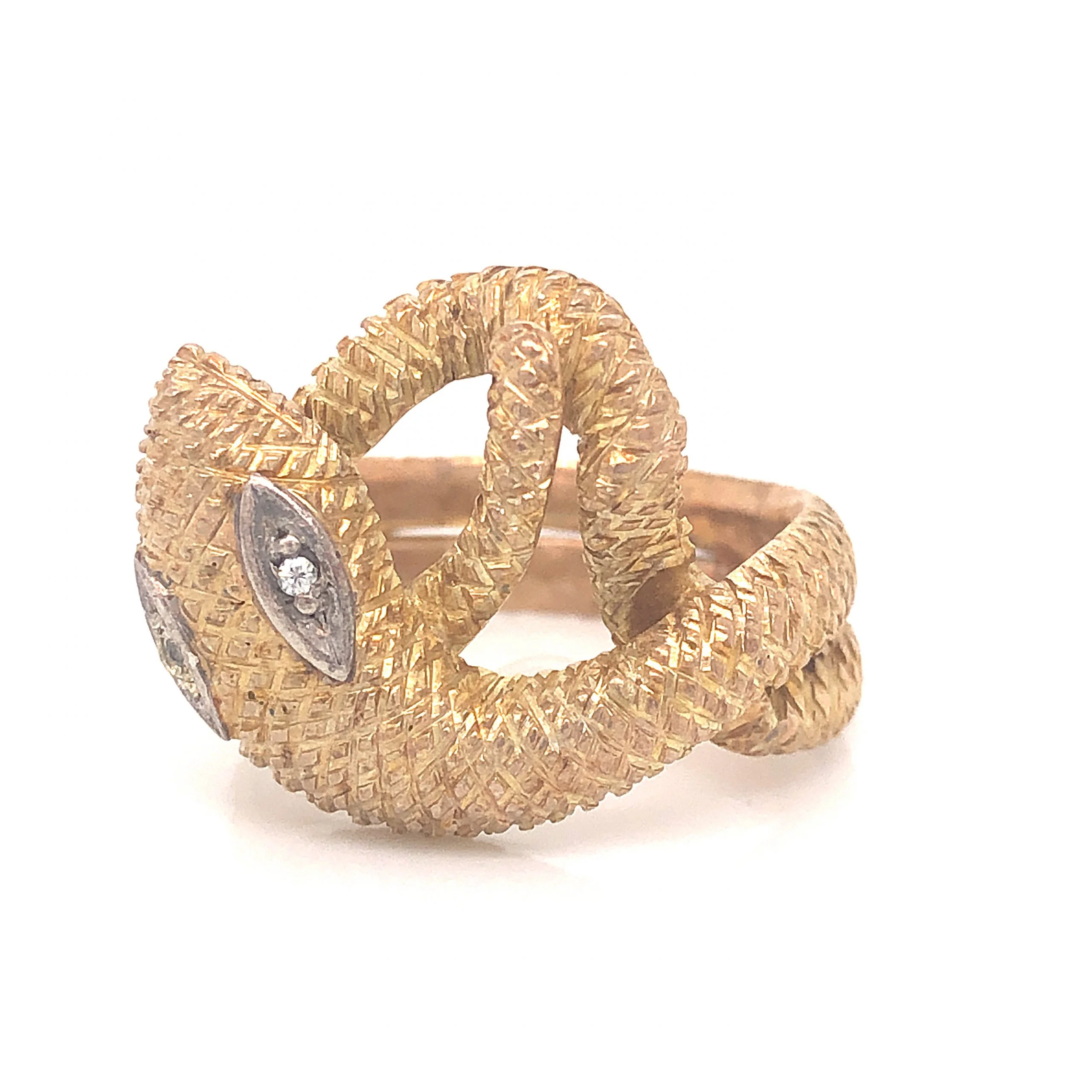 Mid-Century Textured Snake Ring in 14k Yellow Gold - Image 2