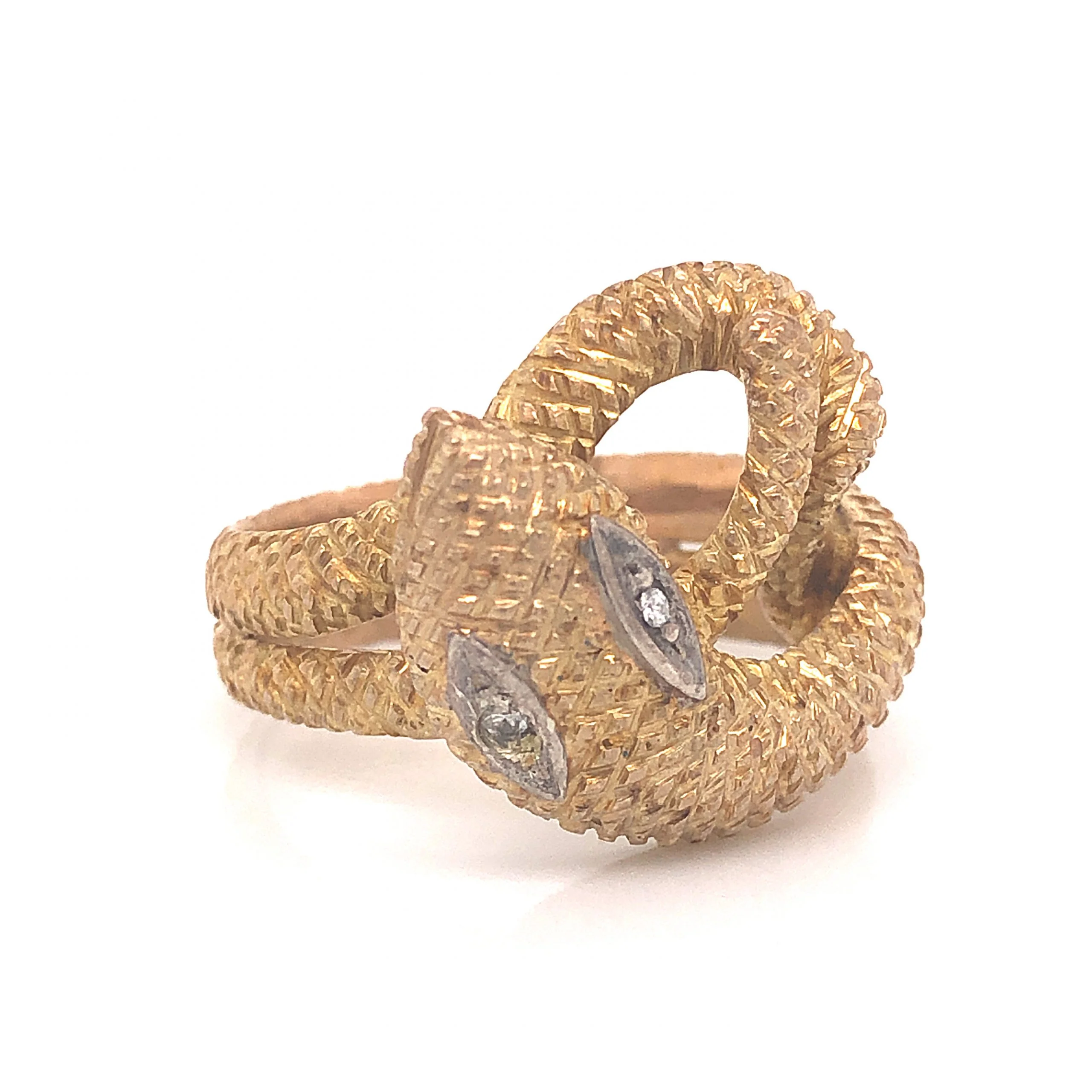 Mid-Century Textured Snake Ring in 14k Yellow Gold - Image 3