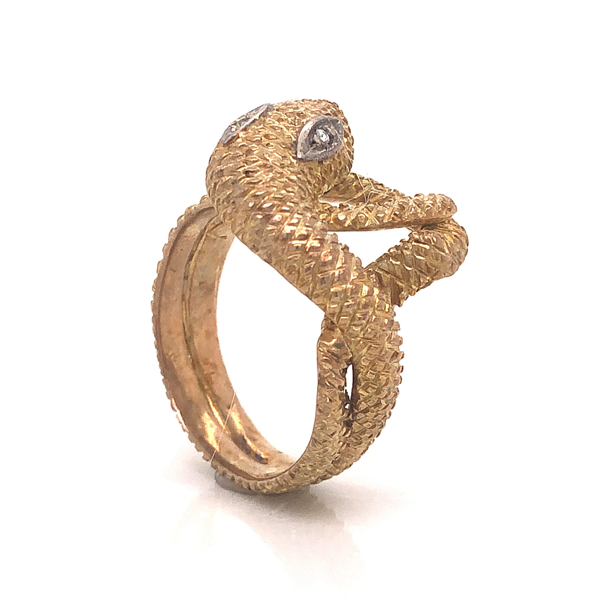 Mid-Century Textured Snake Ring in 14k Yellow Gold - Image 4