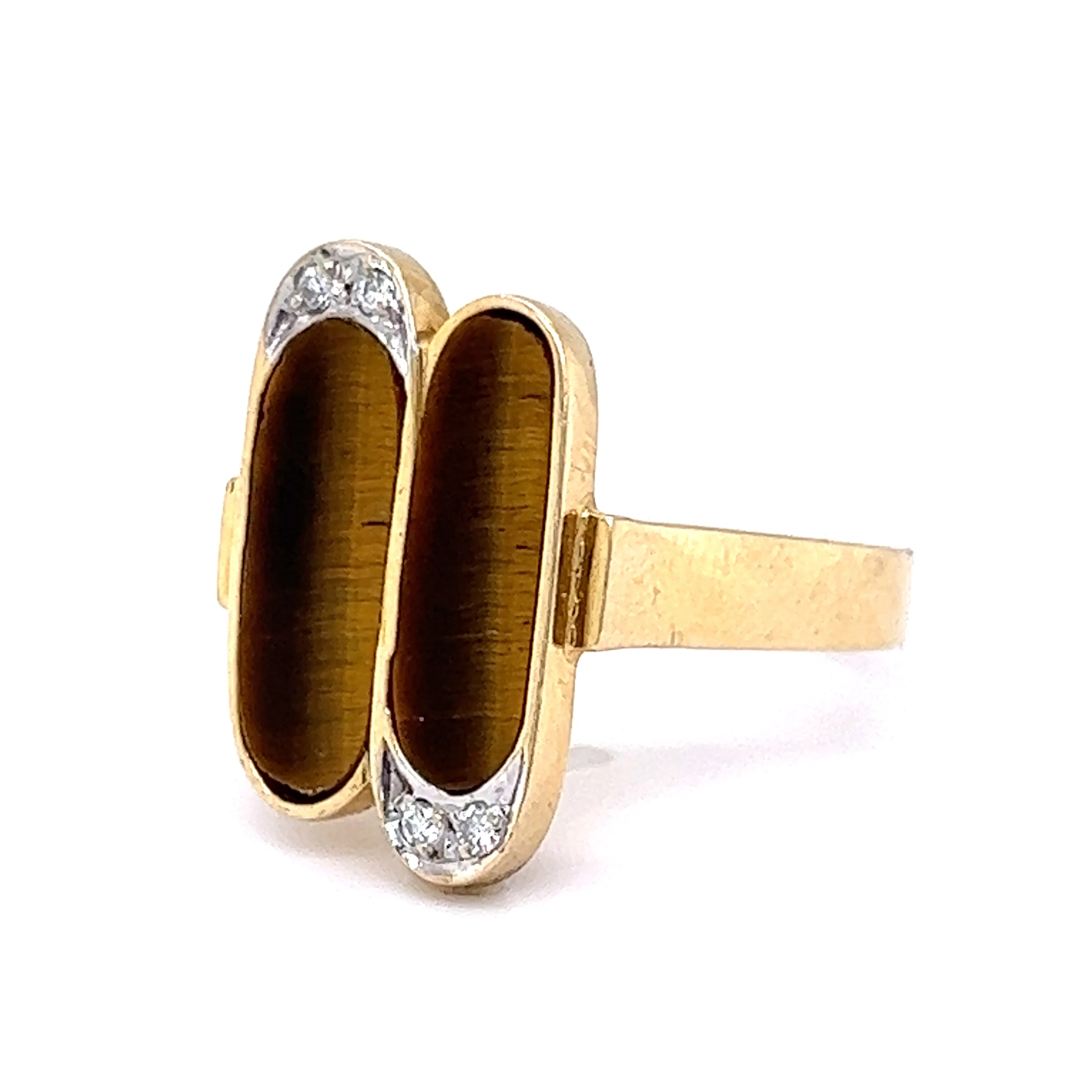 Mid-Century Tiger's Eye Cocktail Ring in 14k Yellow Gold - Image 2