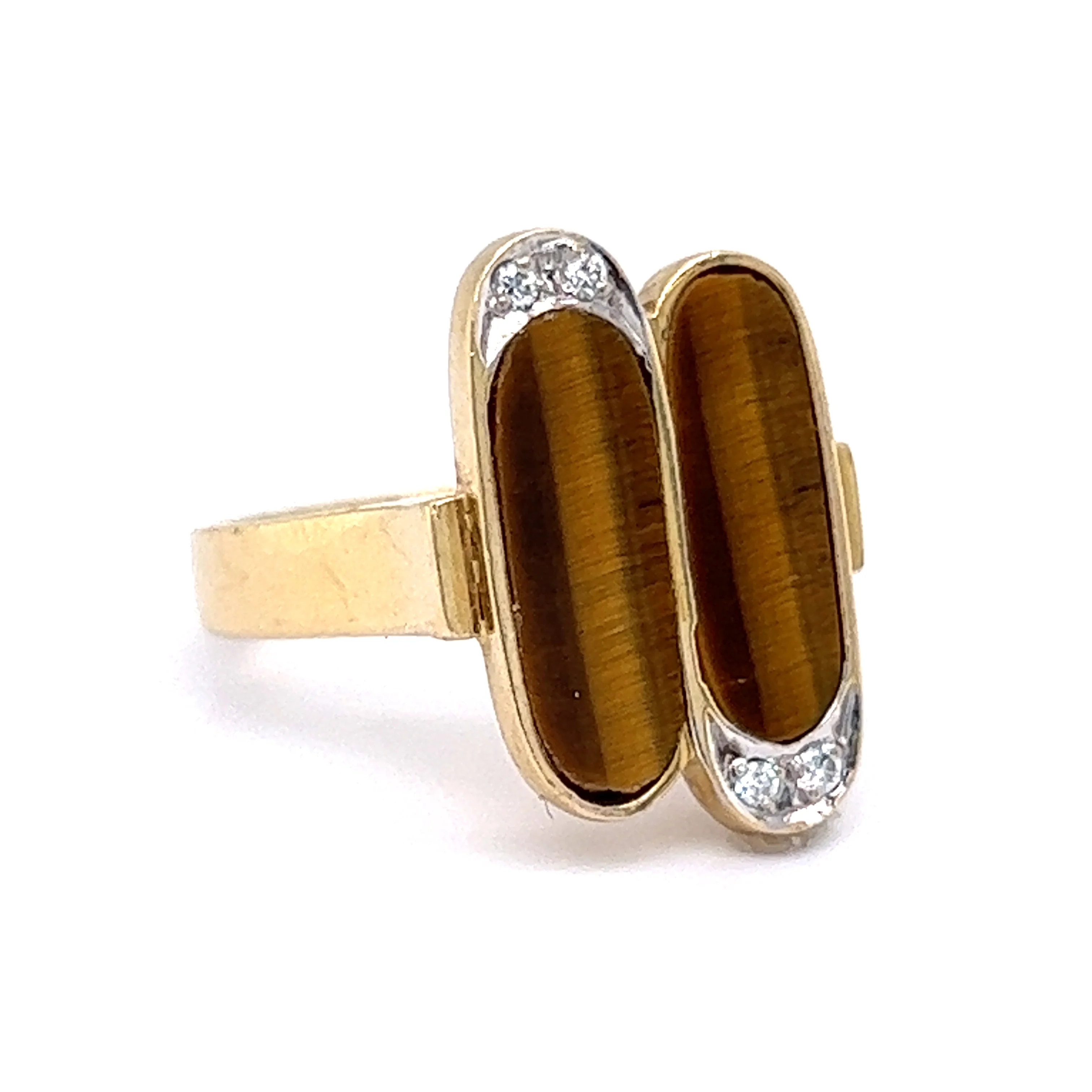 Mid-Century Tiger's Eye Cocktail Ring in 14k Yellow Gold - Image 3
