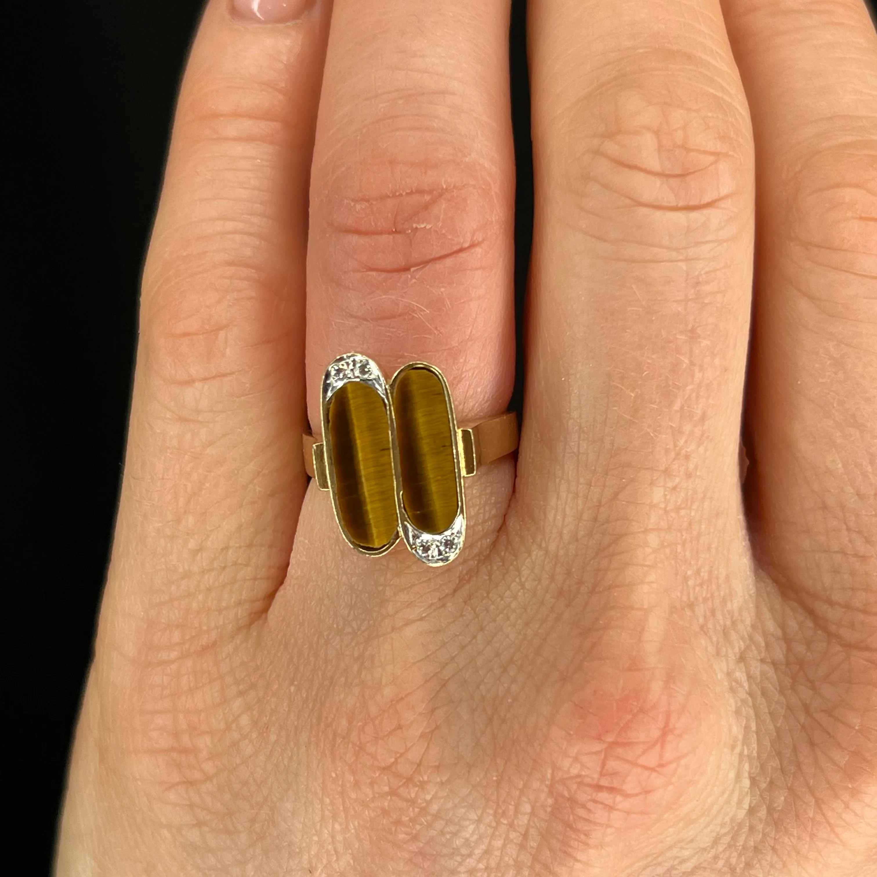 Mid-Century Tiger's Eye Cocktail Ring in 14k Yellow Gold - Image 6