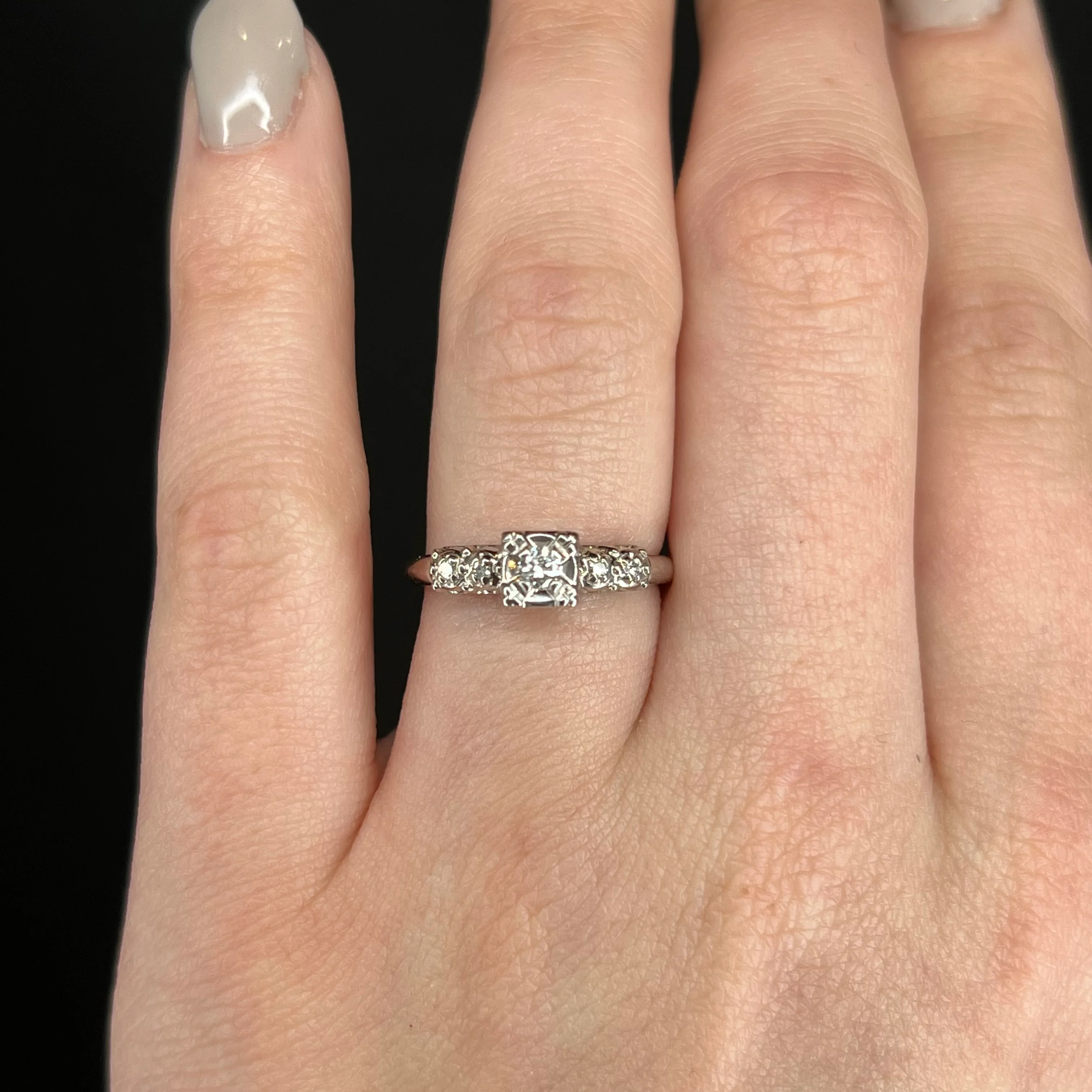 Mid-Century Transitional Cut Diamond Engagement Ring - Image 6