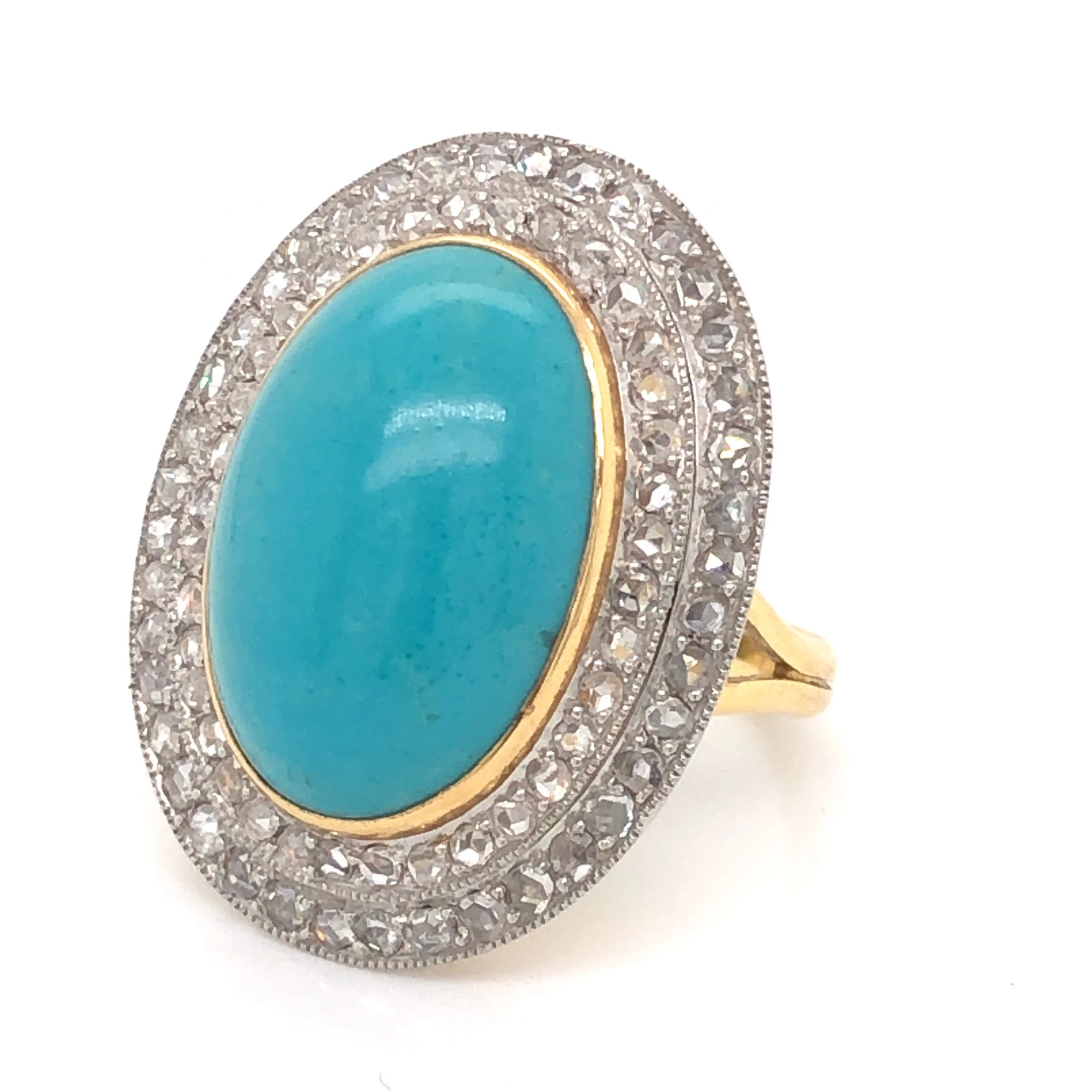 Mid-Century Turquoise and Diamond Cocktail Ring in 14k and Platinum - Image 2