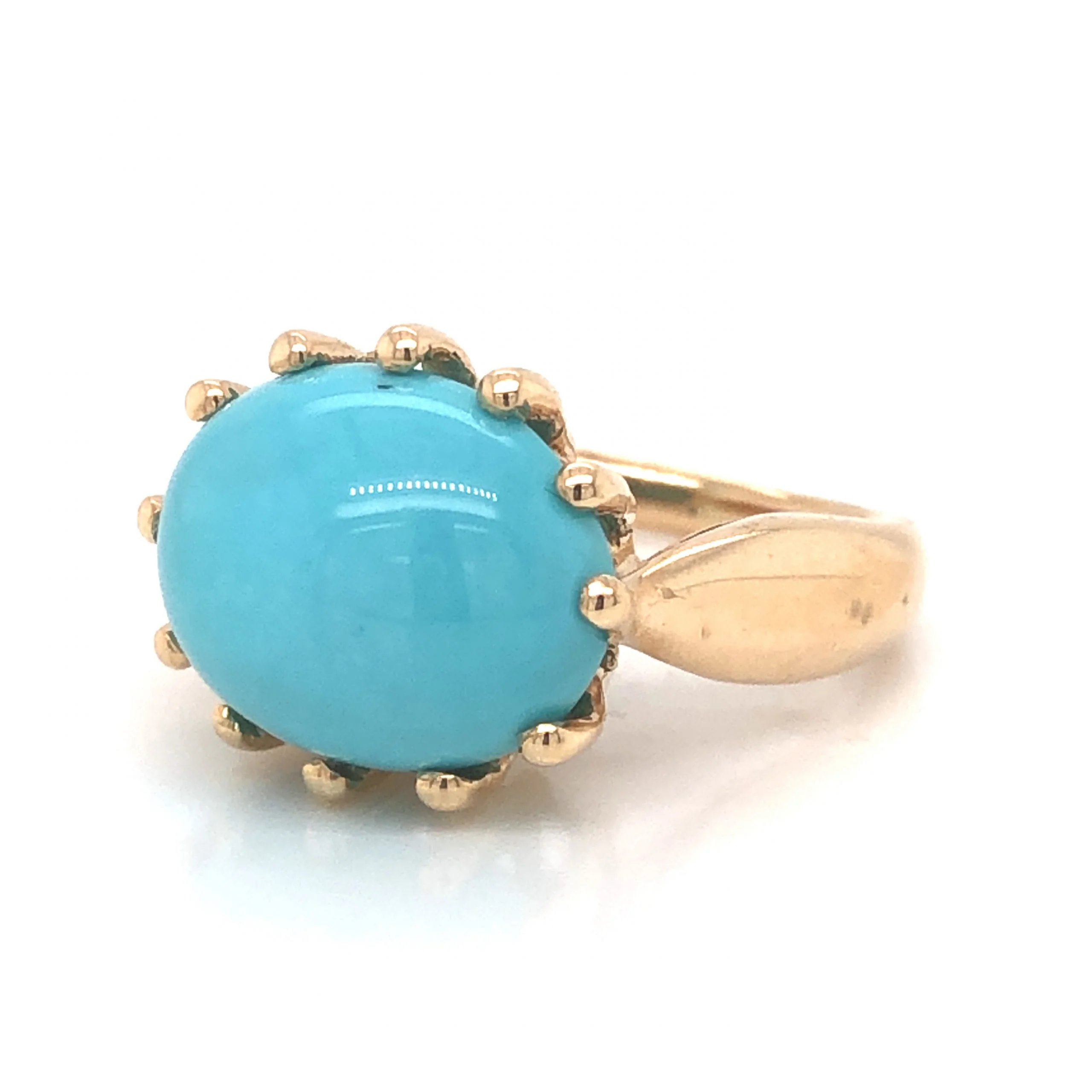 Mid-Century Turquoise Cocktail Ring in 14k Yellow Gold - Image 2